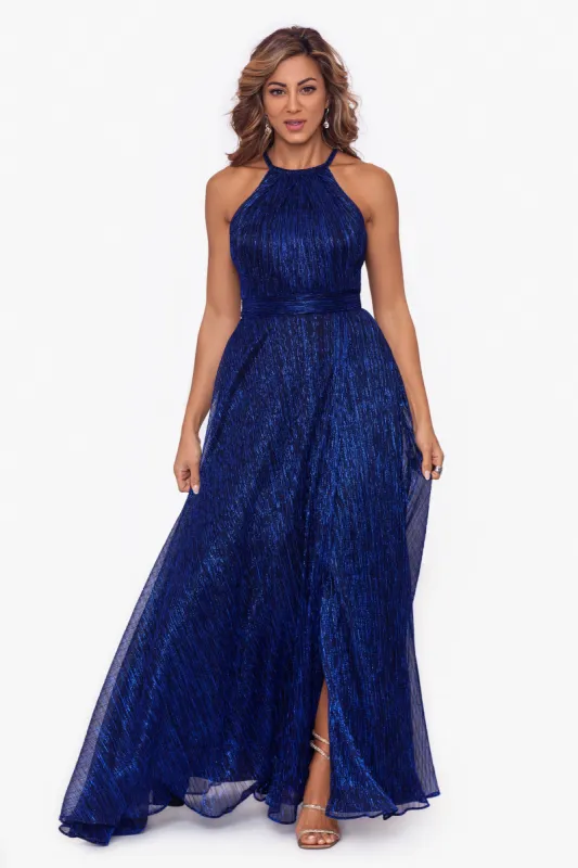 "Mila" Long Halter Metallic Dress sold by Betsy & Adam