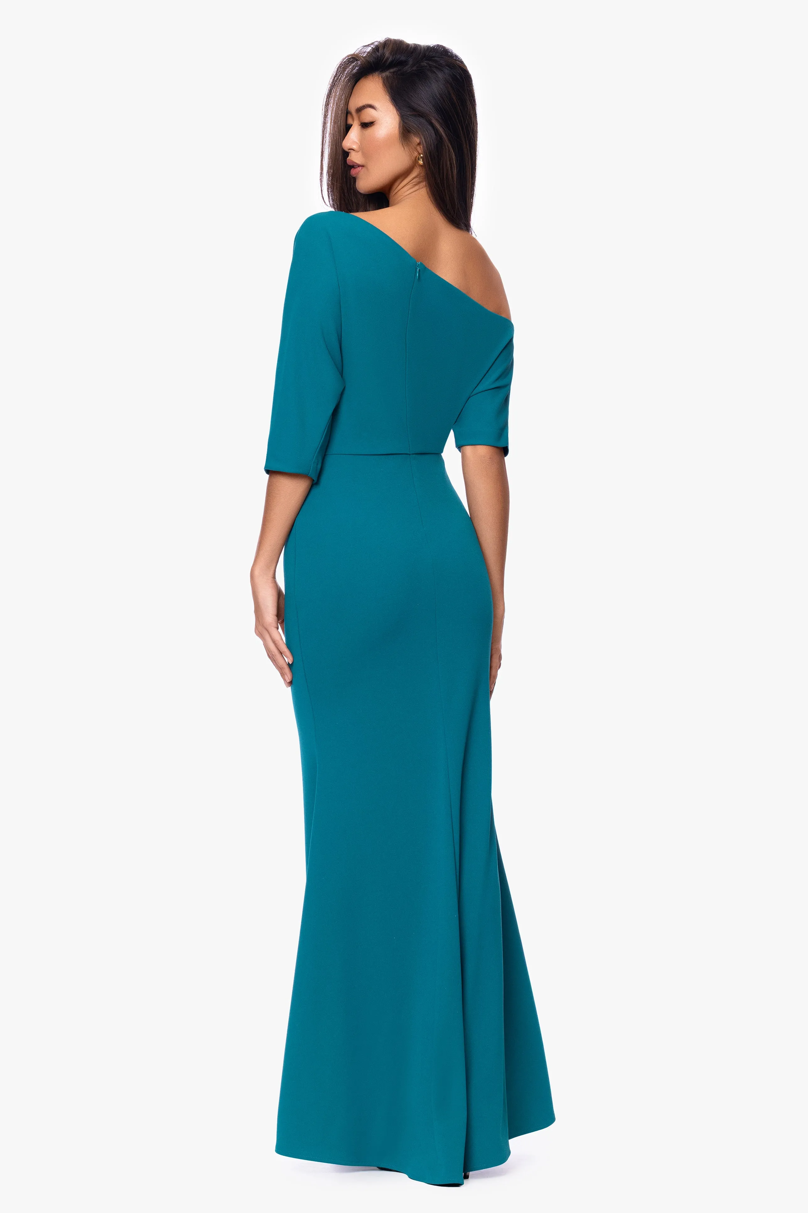 "Madeline" Scuba Crepe Off the Shoulder Drop Floor Length Dress sold by Betsy & Adam product image thumbnail 3
