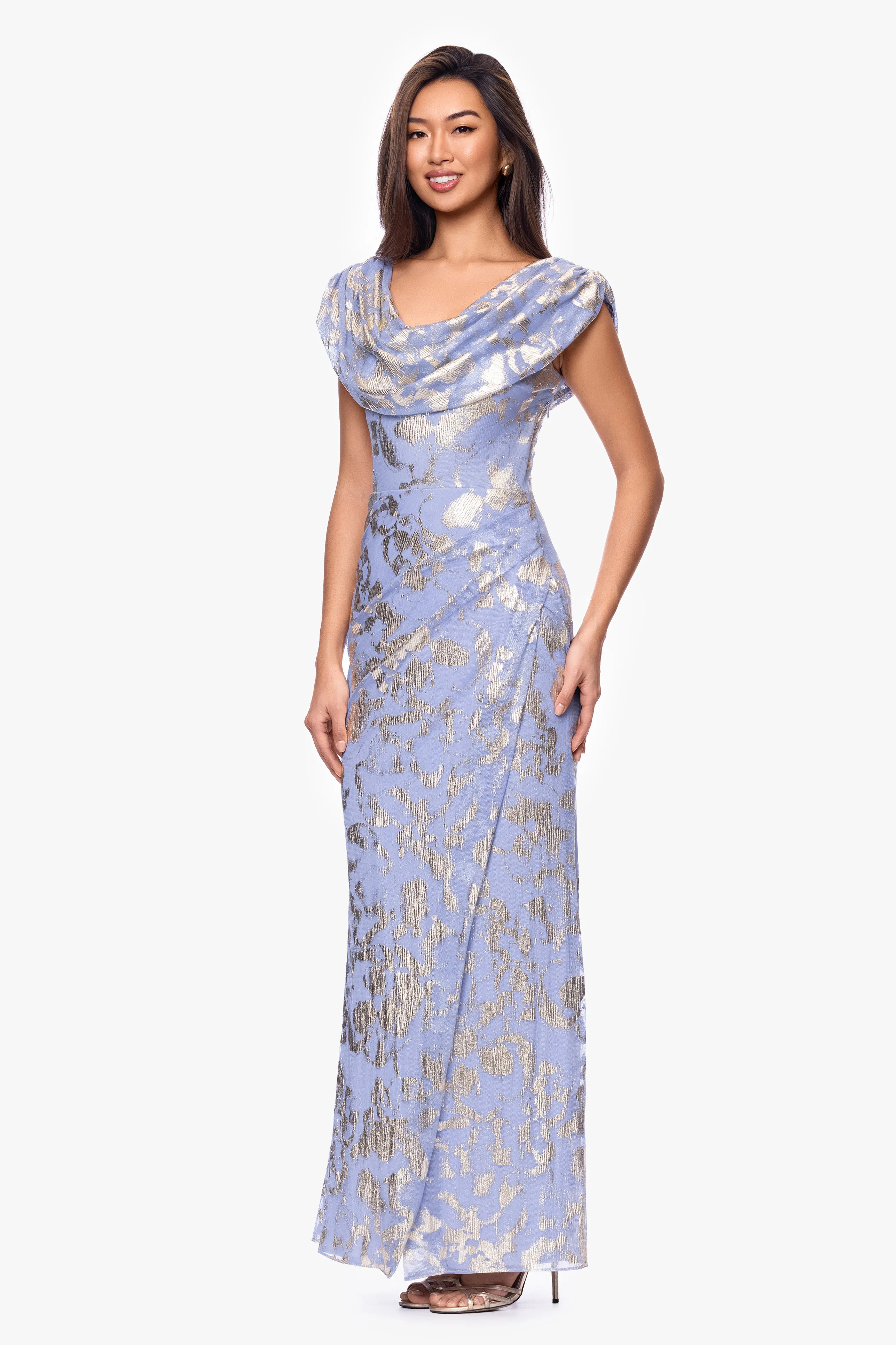 "Bianca" Metallic Cowl Neck Floor Length Dress sold by Betsy & Adam product image thumbnail 4