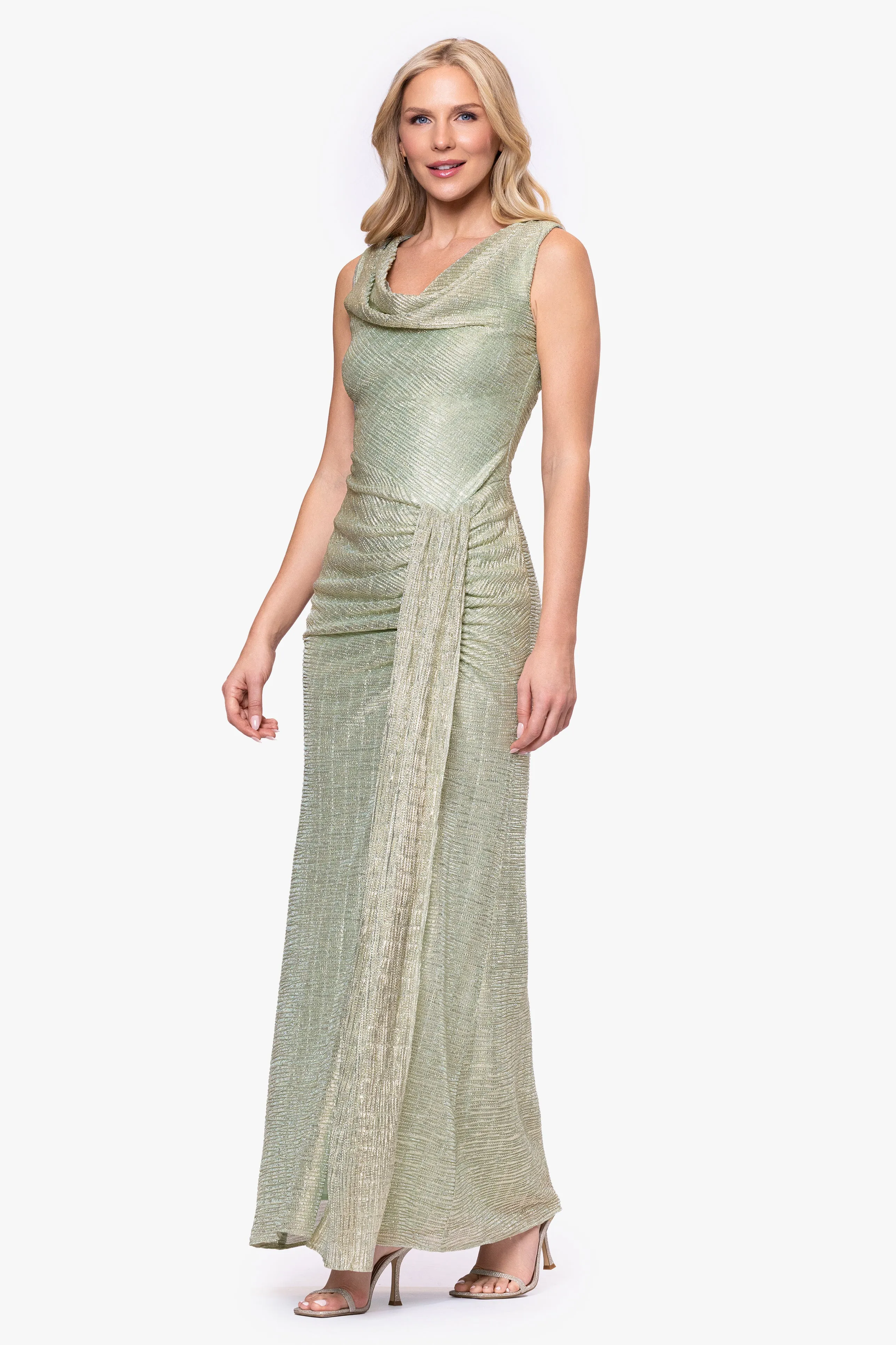 "Stassi" Metallic Knit Cowl Neck Floor Length Dress sold by Betsy & Adam product image thumbnail 4
