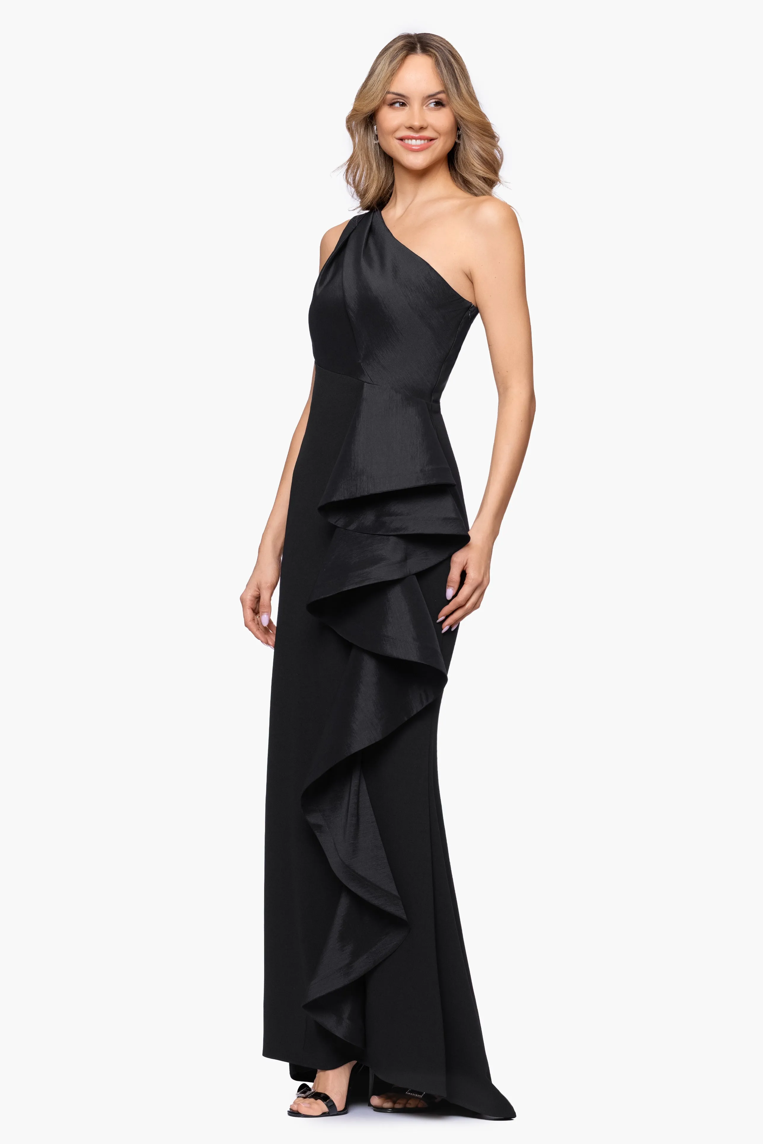 "Shai" Scuba Crepe Taffeta One Shoulder Floor Length Dress sold by Betsy & Adam product image thumbnail 4