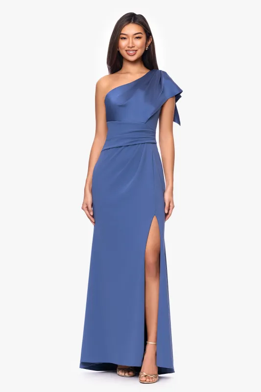 "Jules" Scuba Crepe and Satin One Shoulder Floor Length Dress sold by Betsy & Adam