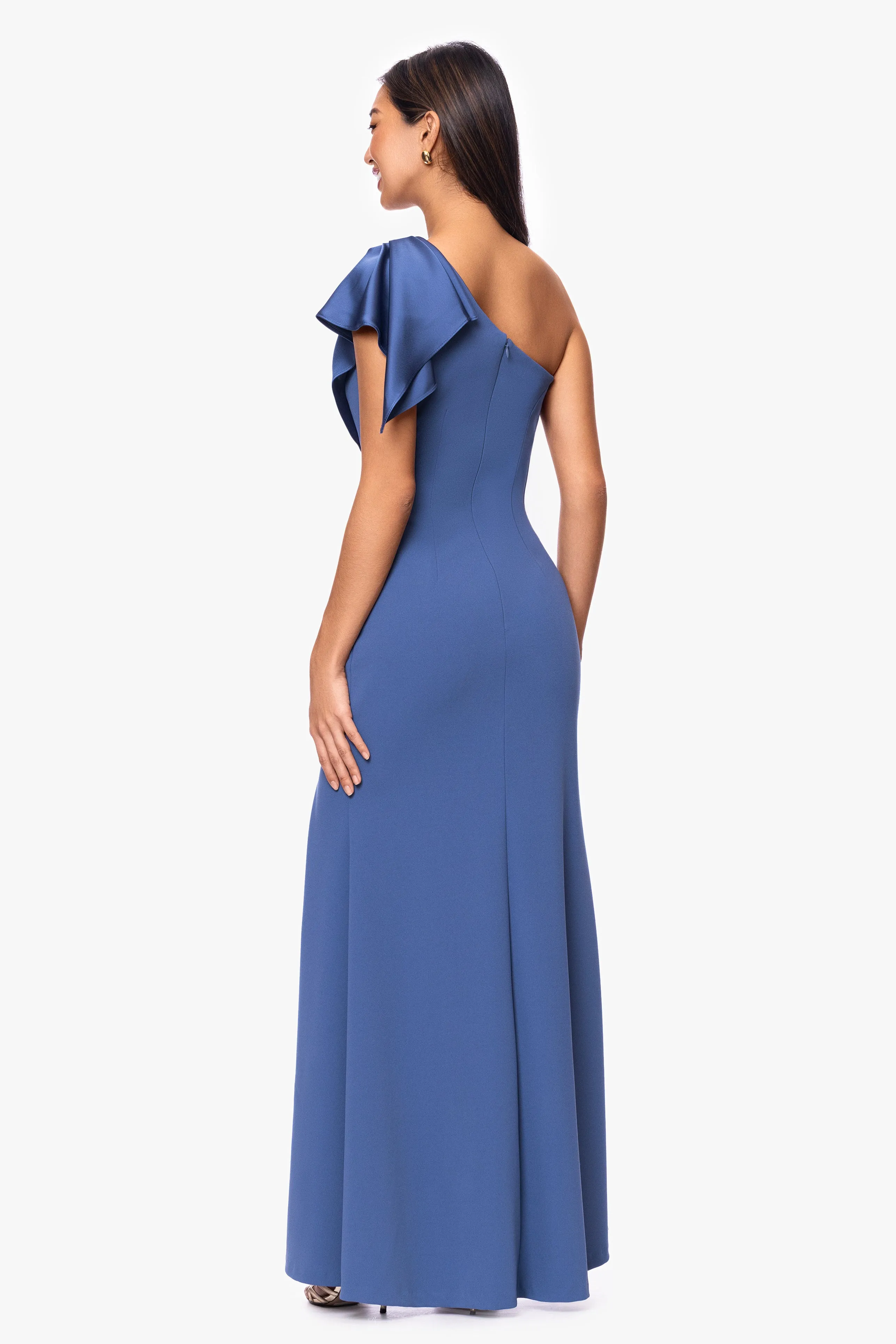 "Jules" Scuba Crepe and Satin One Shoulder Floor Length Dress sold by Betsy & Adam product image thumbnail 3