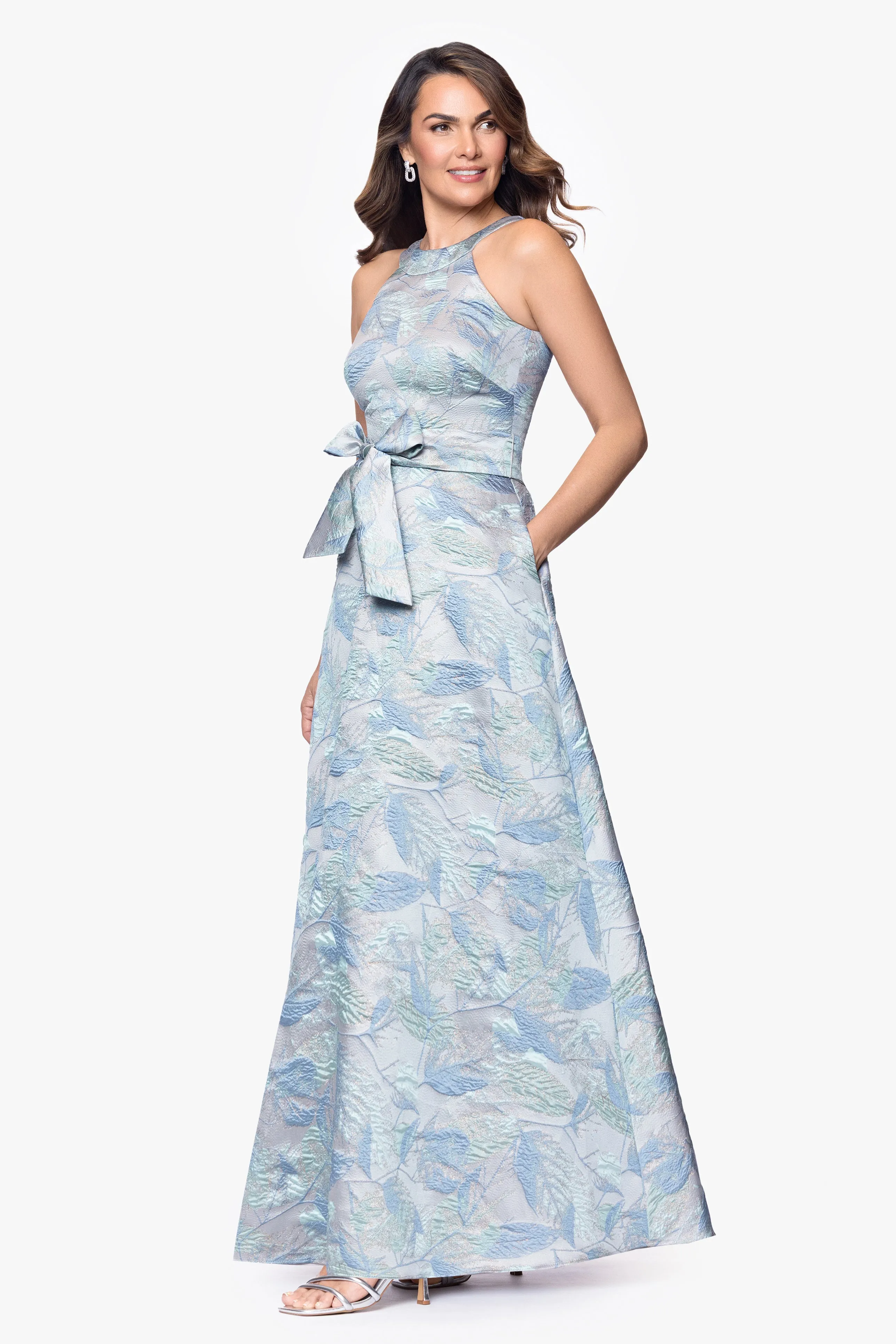 "Schena" Brocade Halter Neck Floor Length Dress sold by Betsy & Adam product image thumbnail 4
