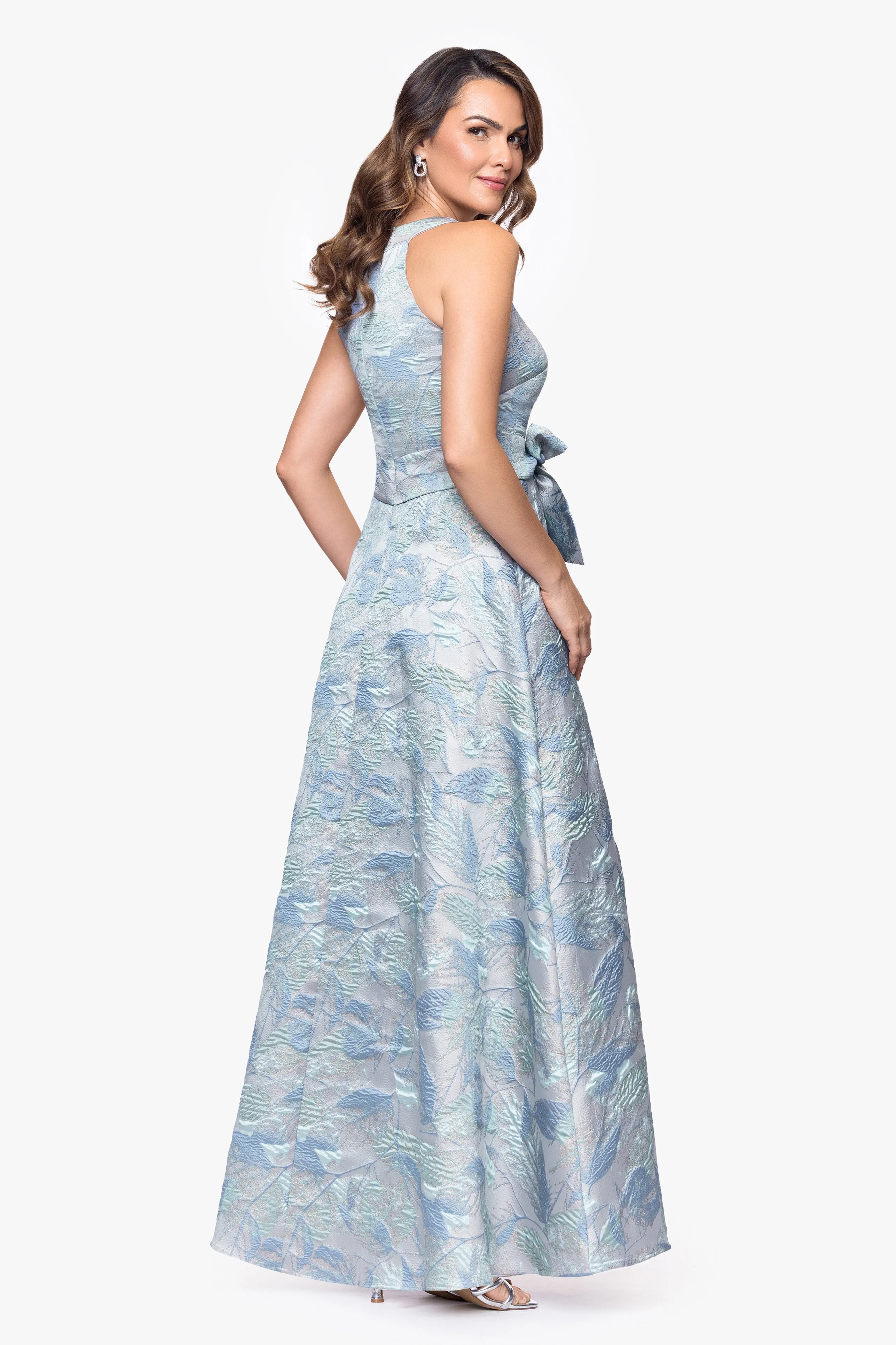 "Schena" Brocade Halter Neck Floor Length Dress sold by Betsy & Adam product image thumbnail 3