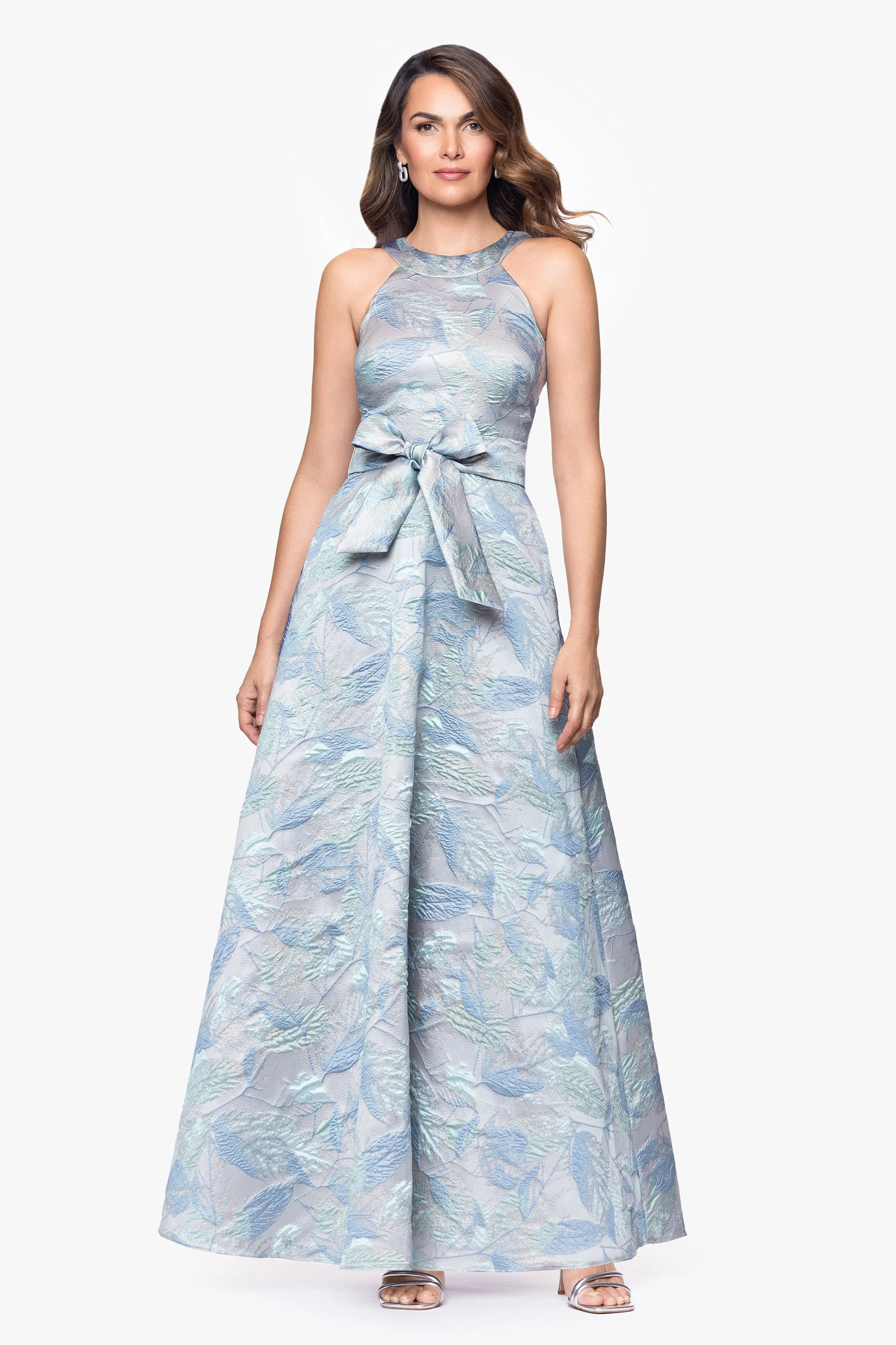"Schena" Brocade Halter Neck Floor Length Dress sold by Betsy & Adam