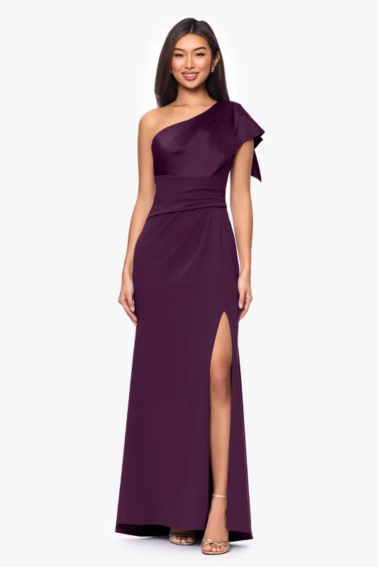 "Jules" Scuba Crepe and Satin One Shoulder Floor Length Dress sold by Betsy & Adam