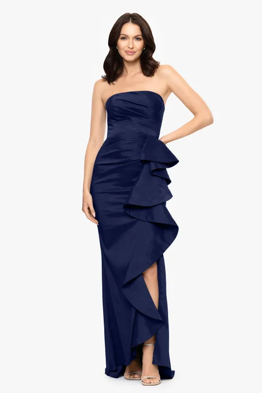 "Rowan" Taffeta Strapless Ruffle Floor Length Dress sold by Betsy & Adam