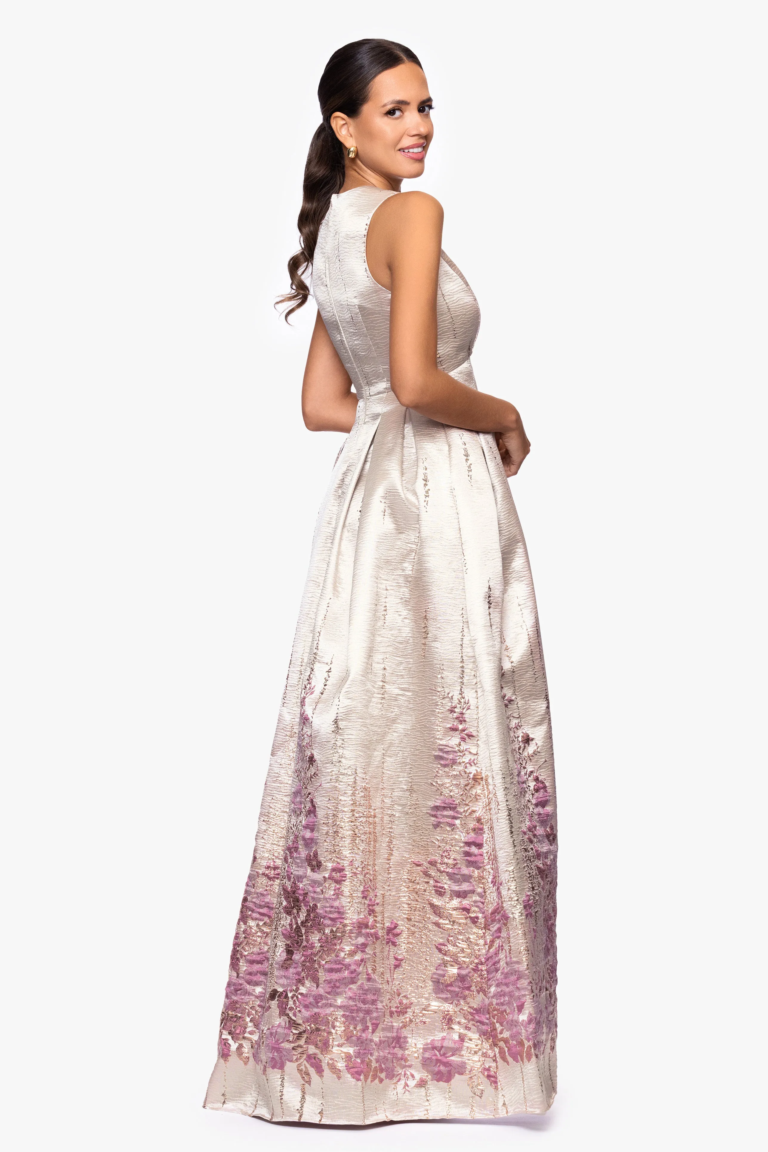 "Belle" Print Jacquard V-Neck Floor Length Dress sold by Betsy & Adam product image thumbnail 3