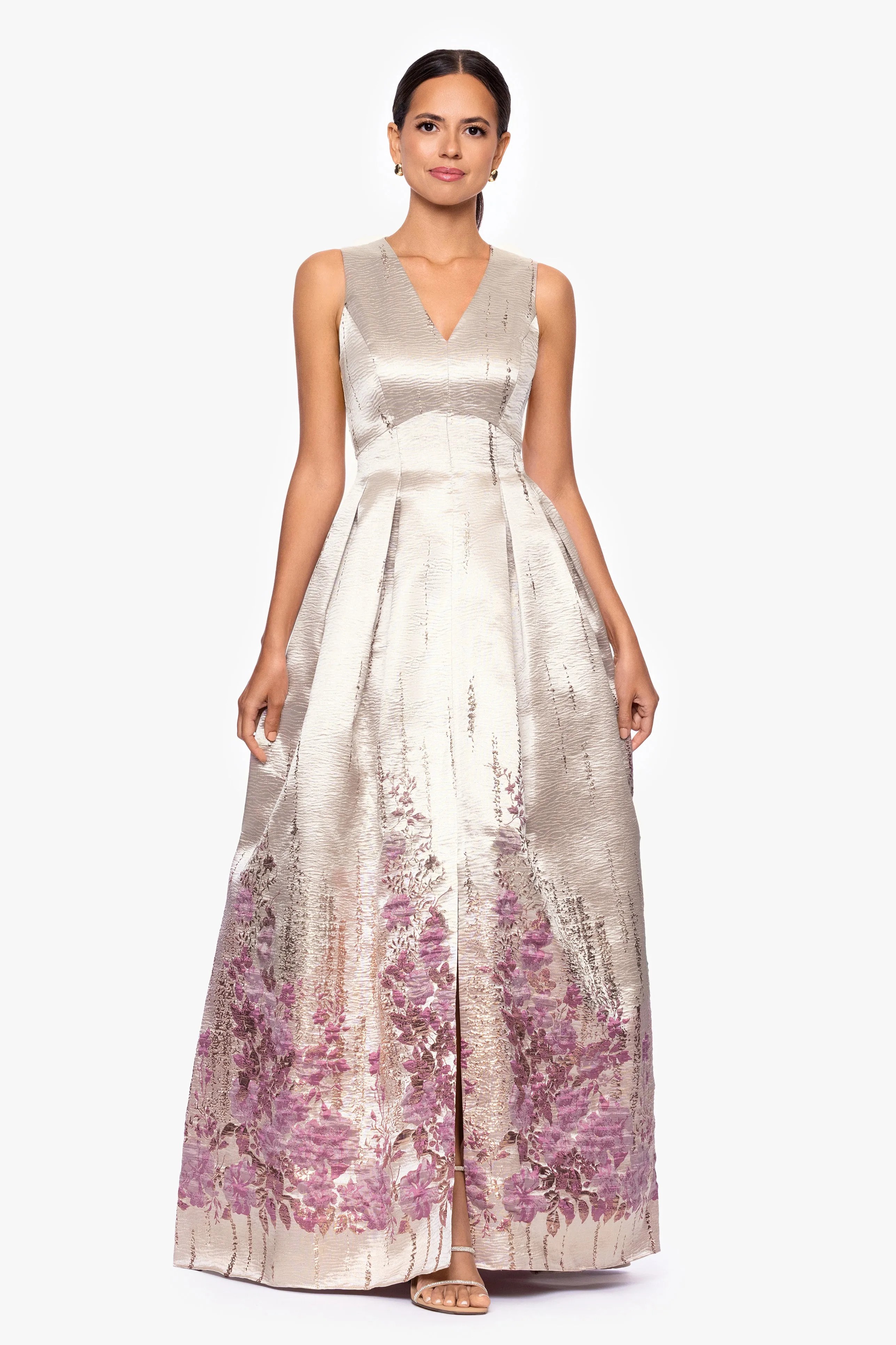"Belle" Print Jacquard V-Neck Floor Length Dress sold by Betsy & Adam product image thumbnail 5