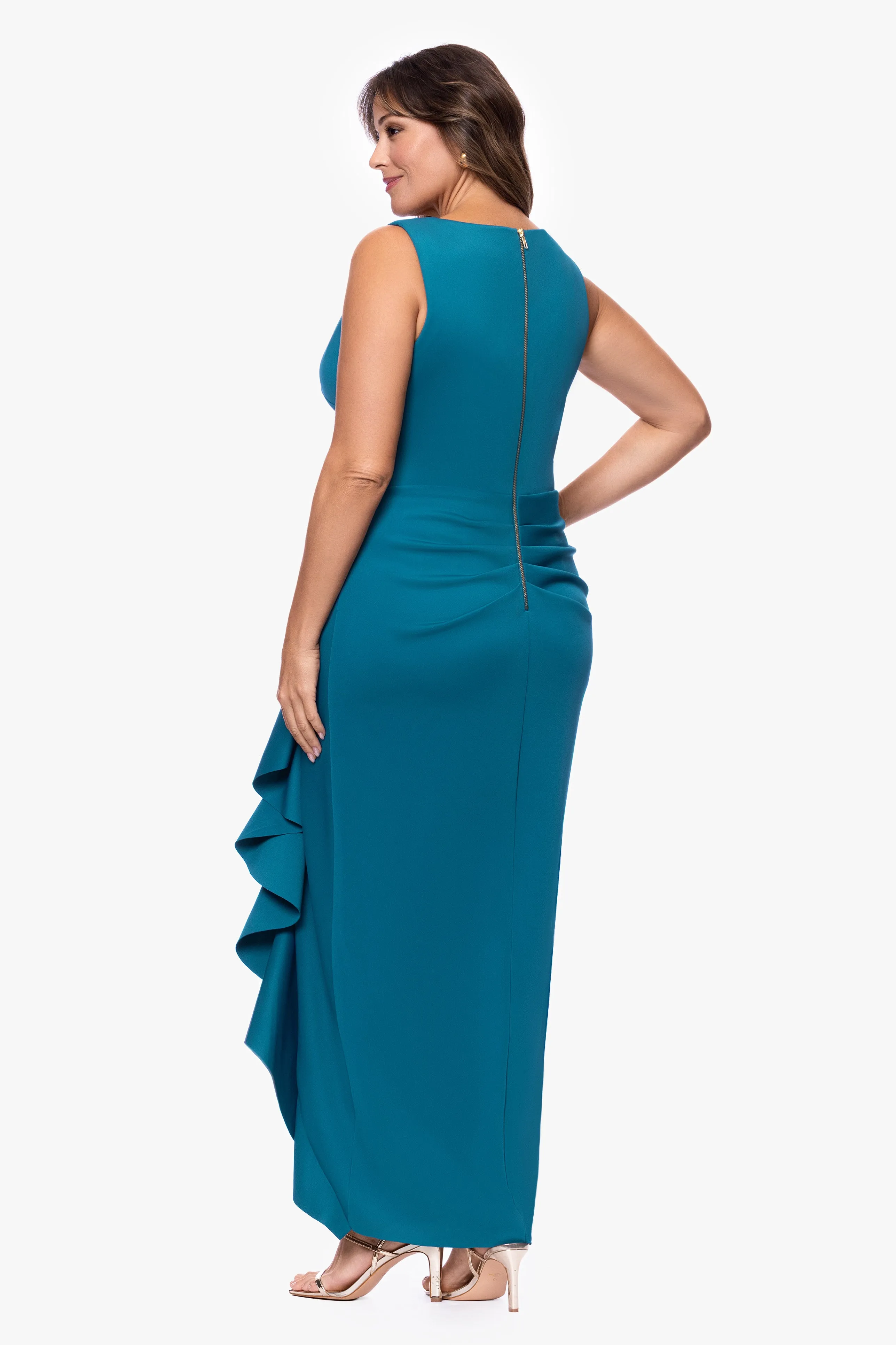 Plus "Rylee" Techno Scuba V-Neck Ruffle Floor Length Dress sold by Betsy & Adam product image thumbnail 3