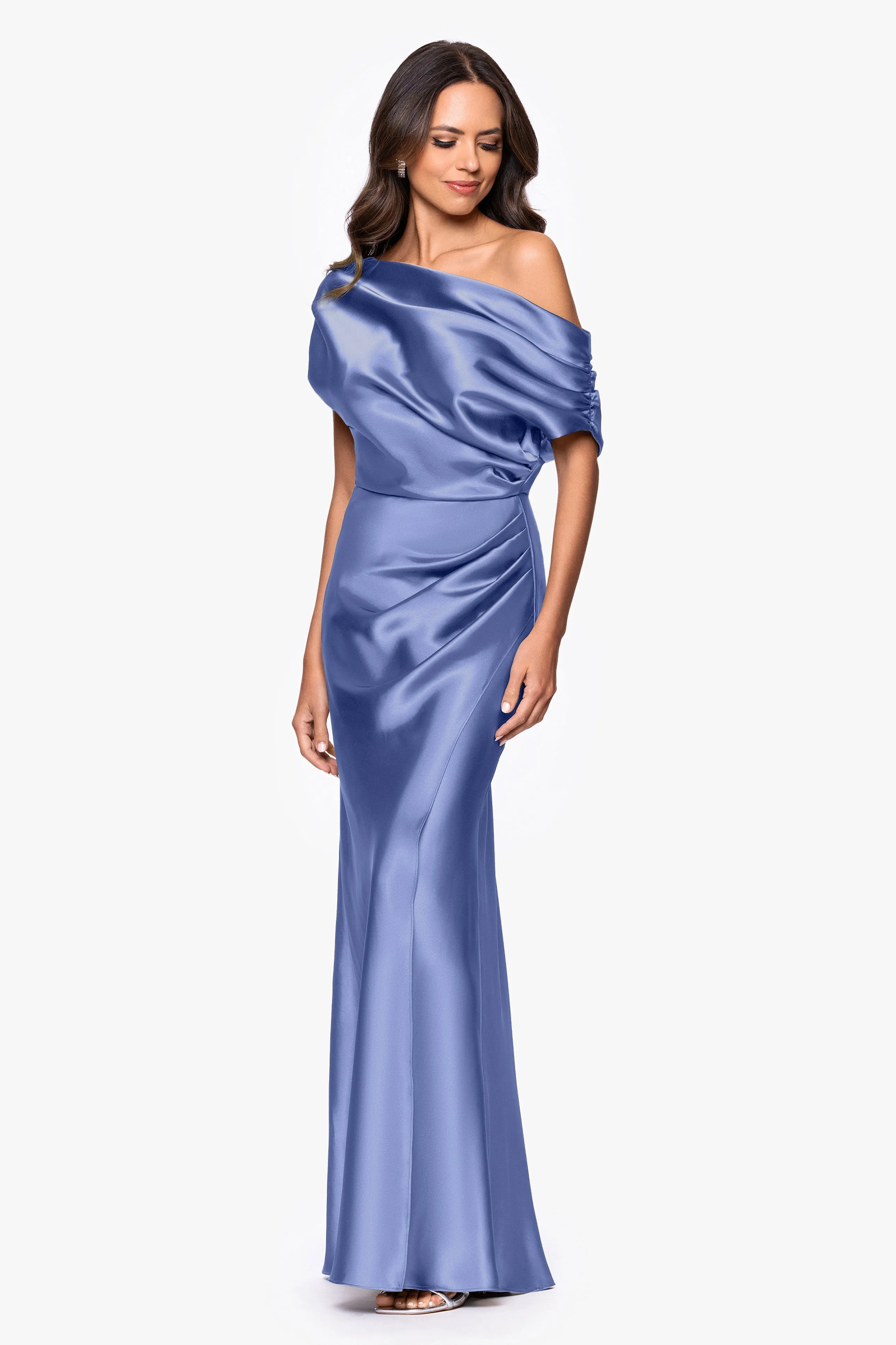 "Sofia" Satin Drop Shoulder Floor Length Dress sold by Betsy & Adam product image thumbnail 4
