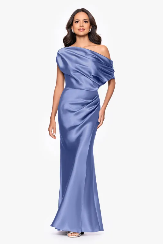 "Sofia" Satin Drop Shoulder Floor Length Dress sold by Betsy & Adam