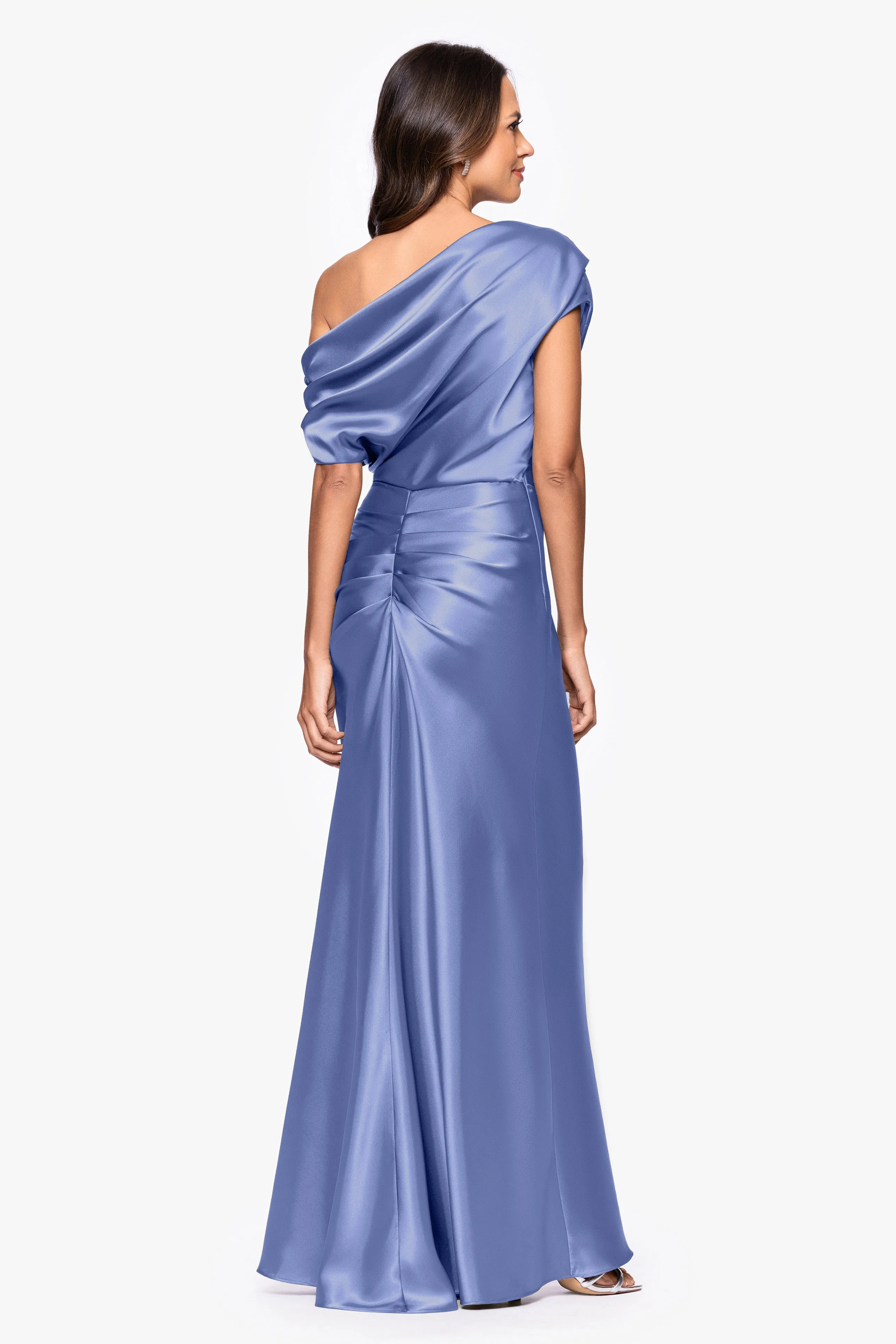 "Sofia" Satin Drop Shoulder Floor Length Dress sold by Betsy & Adam product image thumbnail 3