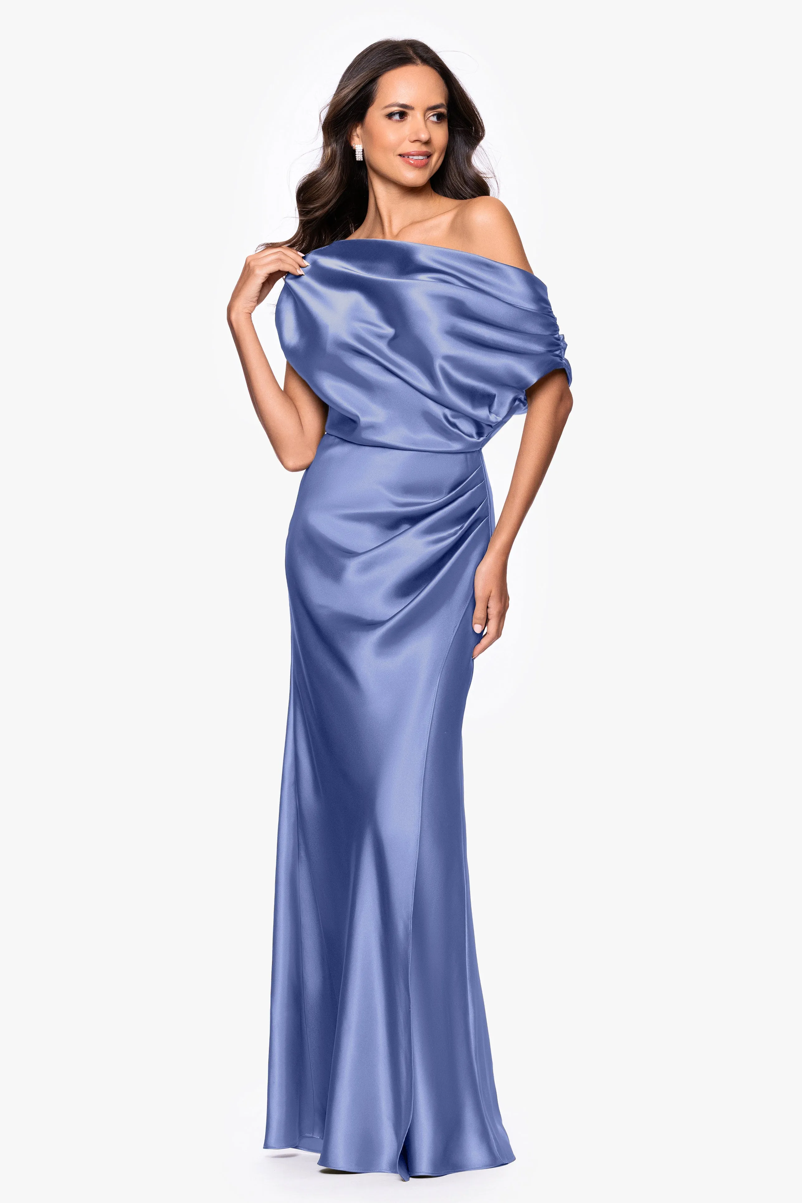 "Sofia" Satin Drop Shoulder Floor Length Dress sold by Betsy & Adam product image thumbnail 5