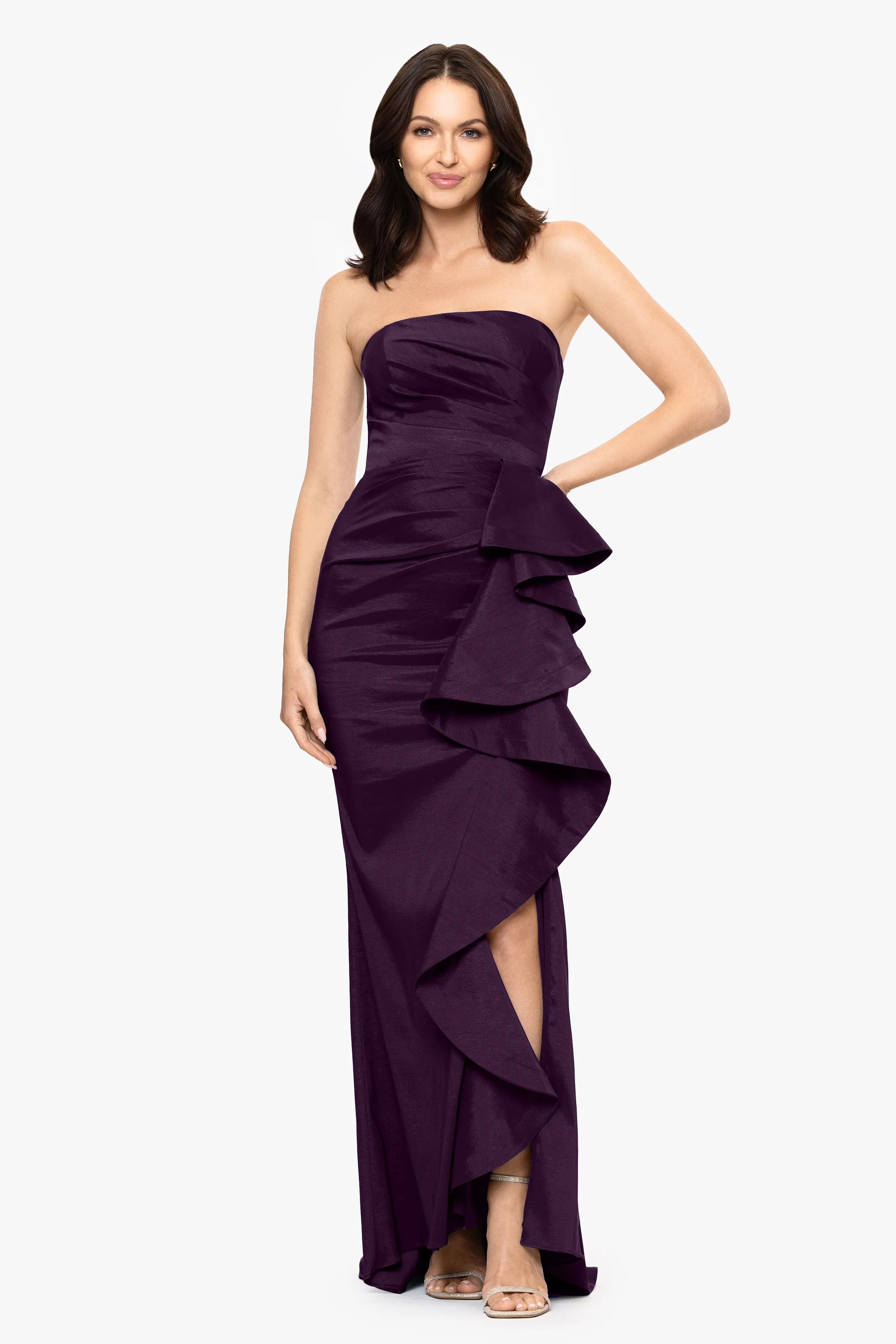 "Rowan" Taffeta Strapless Ruffle Floor Length Dress sold by Betsy & Adam