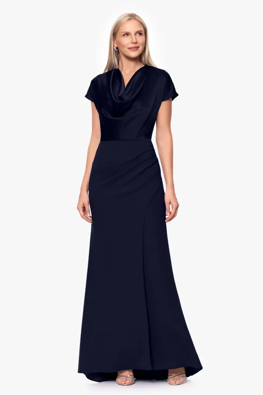 "Rinna" Scuba Crepe and Satin Cowl Neck Floor Length Dress sold by Betsy & Adam