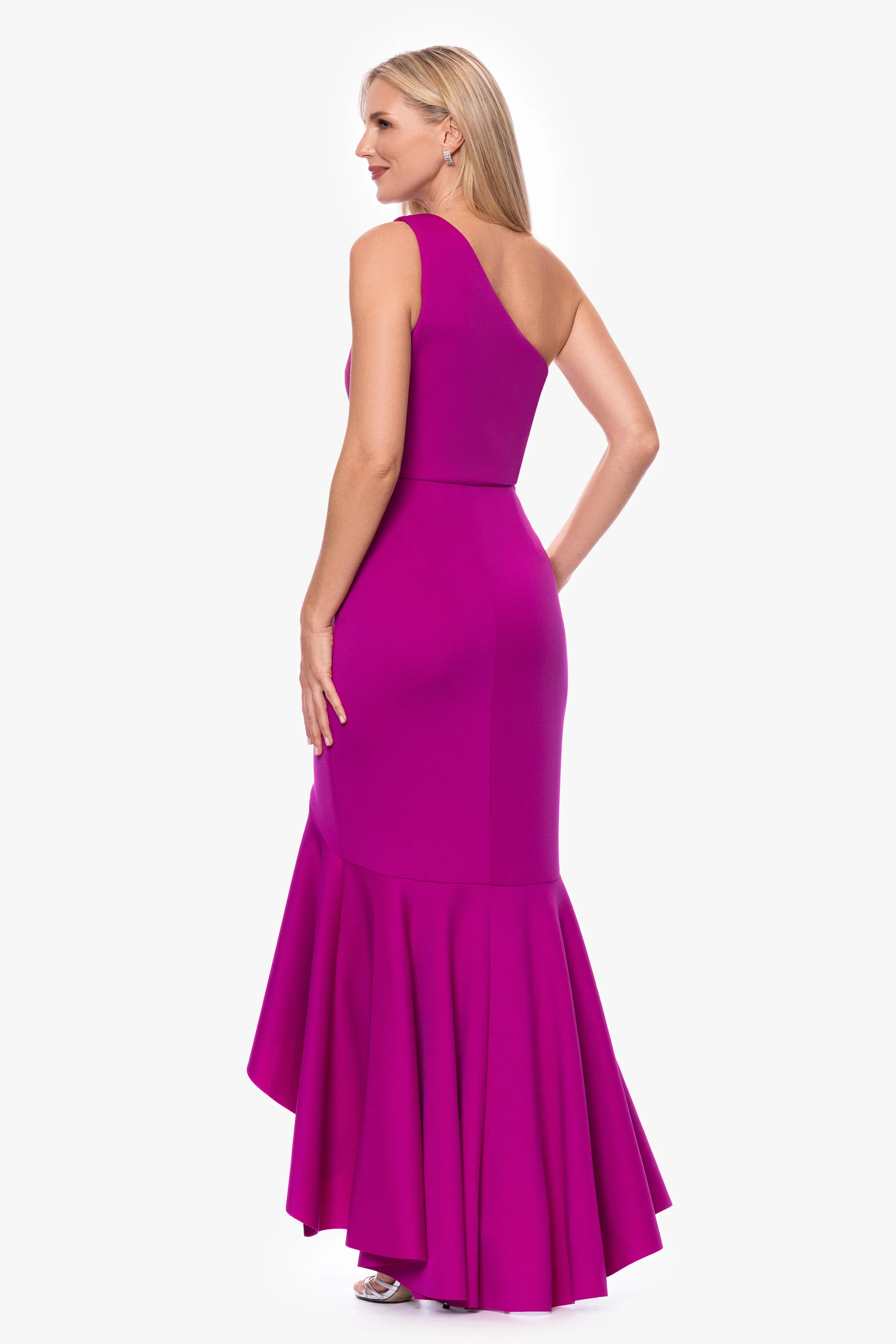 "Annalise" Techno Scuba Ruffled One Shoulder Floor Length Dress sold by Betsy & Adam product image thumbnail 3