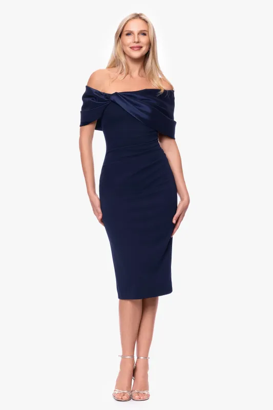 "Sloane" Scuba Crepe Off the Shoulder Midi Dress sold by Betsy & Adam