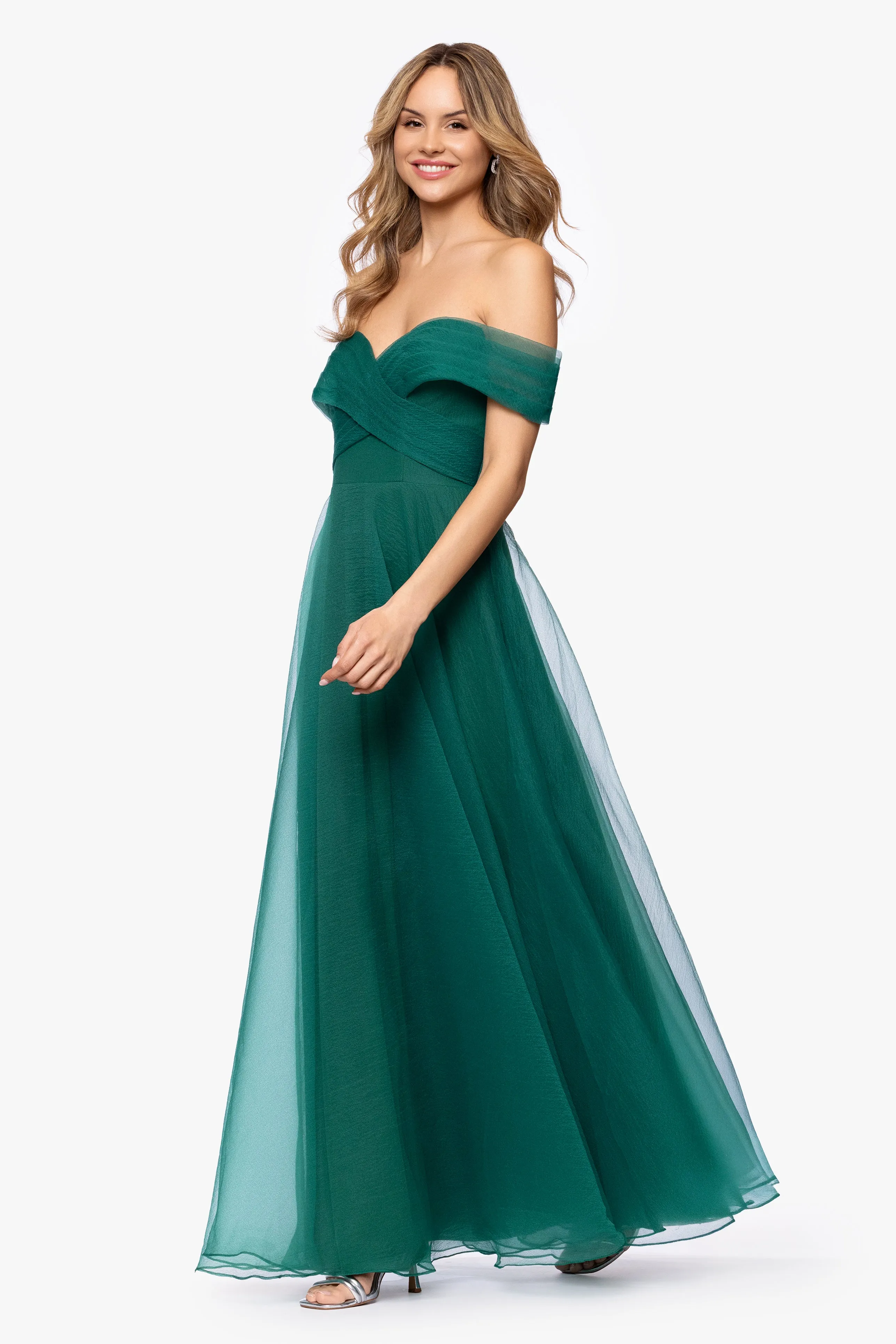 Petite "Paige" Organza Off the Shoulder Floor Length Dress sold by Betsy & Adam product image thumbnail 4