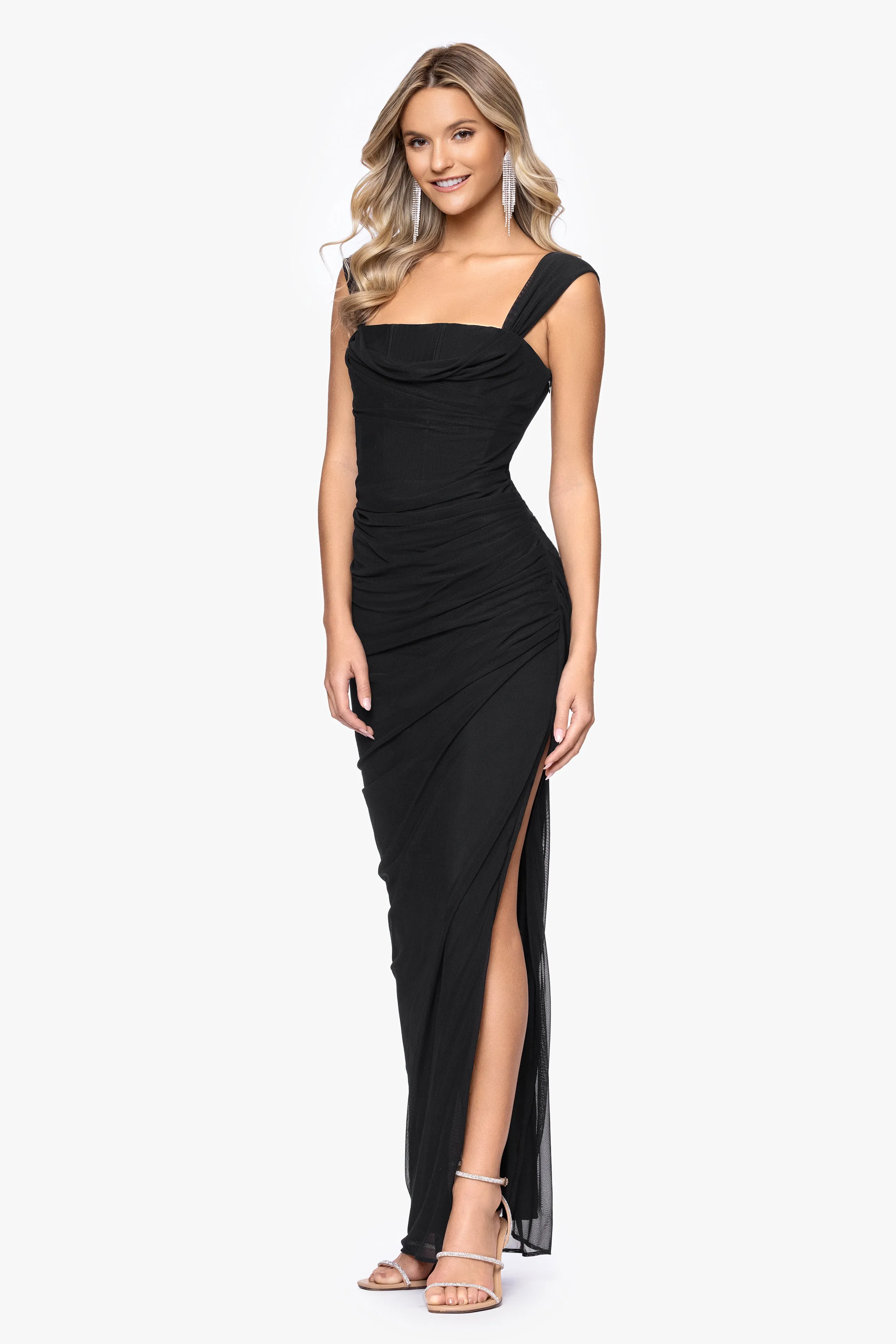 "Janice" Mesh Square Neck Floor Length Dress sold by Betsy & Adam product image thumbnail 4