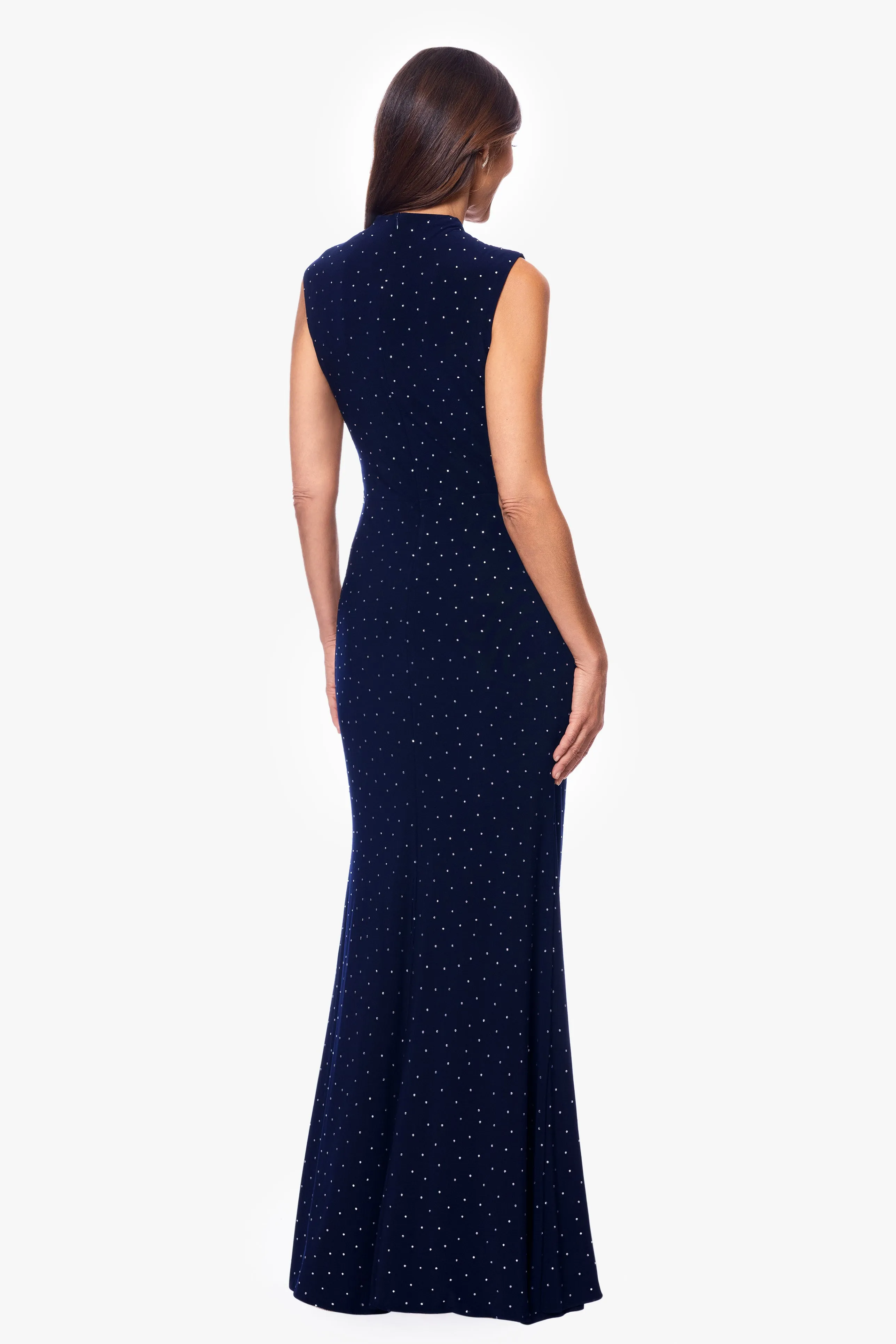 "Nadia" Long Studded Jersey Knit Side Ruffle Dress sold by Betsy & Adam product image thumbnail 2