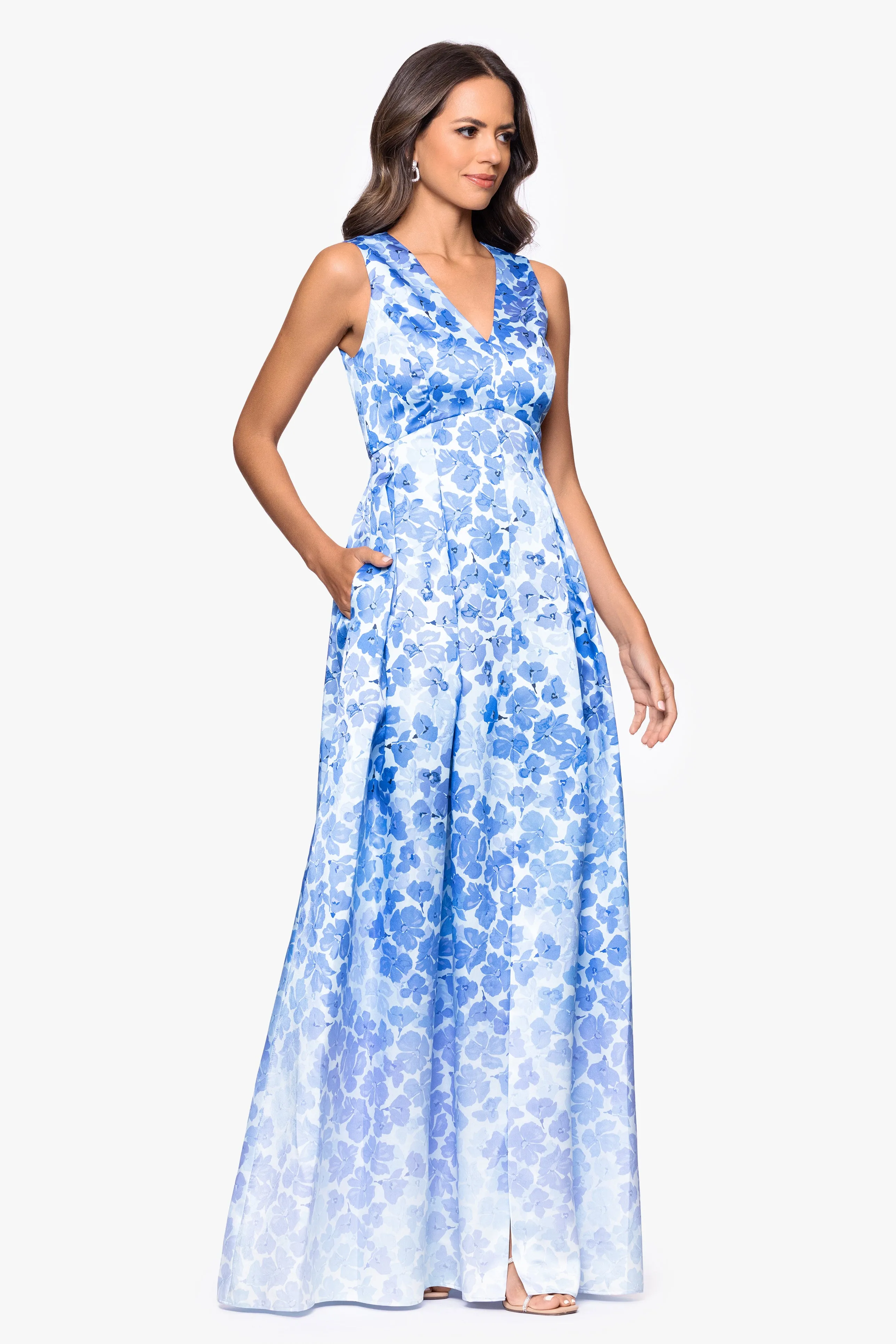 "Leighton" Print Mikado Ombre Floor Length Dress sold by Betsy & Adam product image thumbnail 3