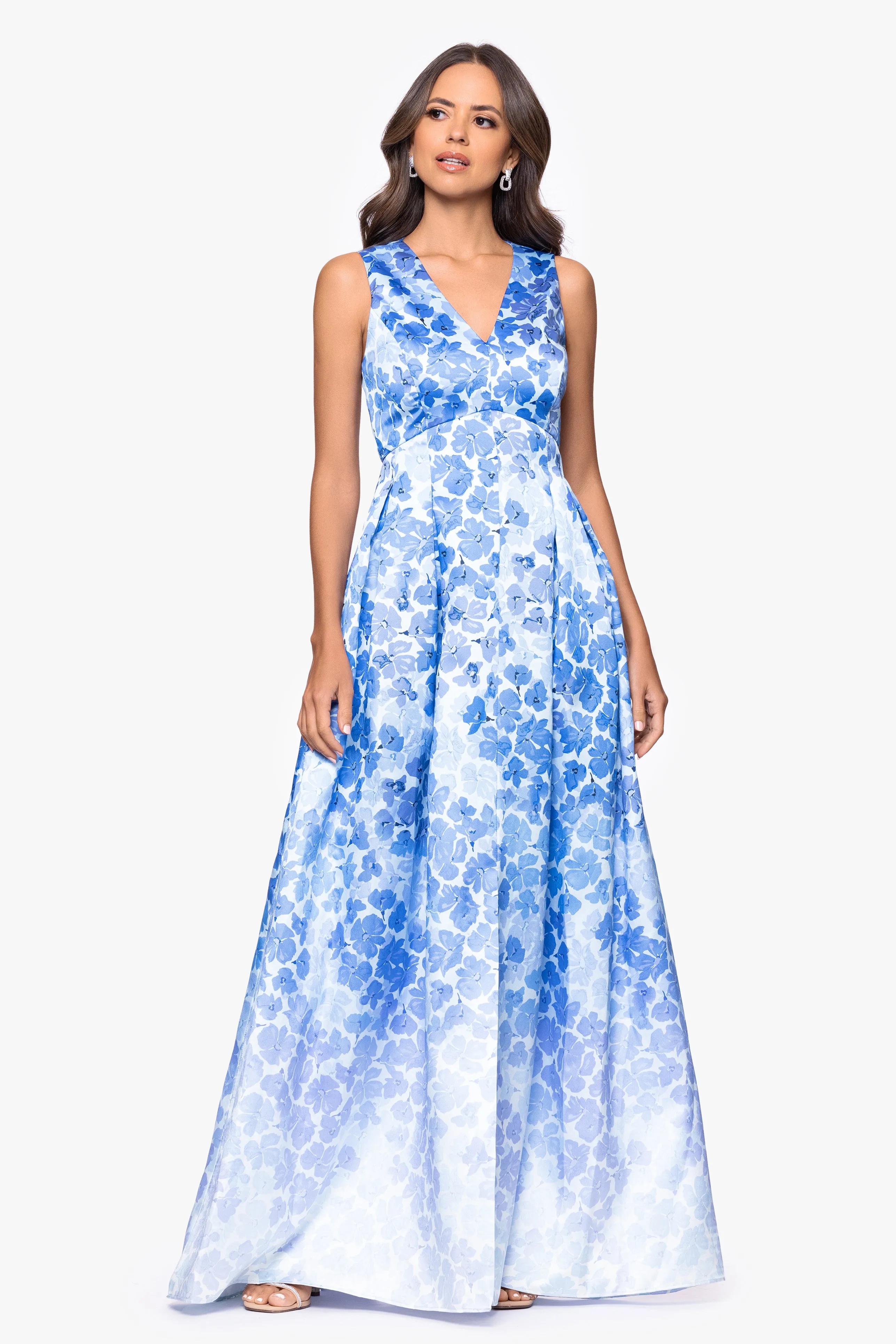 "Leighton" Print Mikado Ombre Floor Length Dress sold by Betsy & Adam