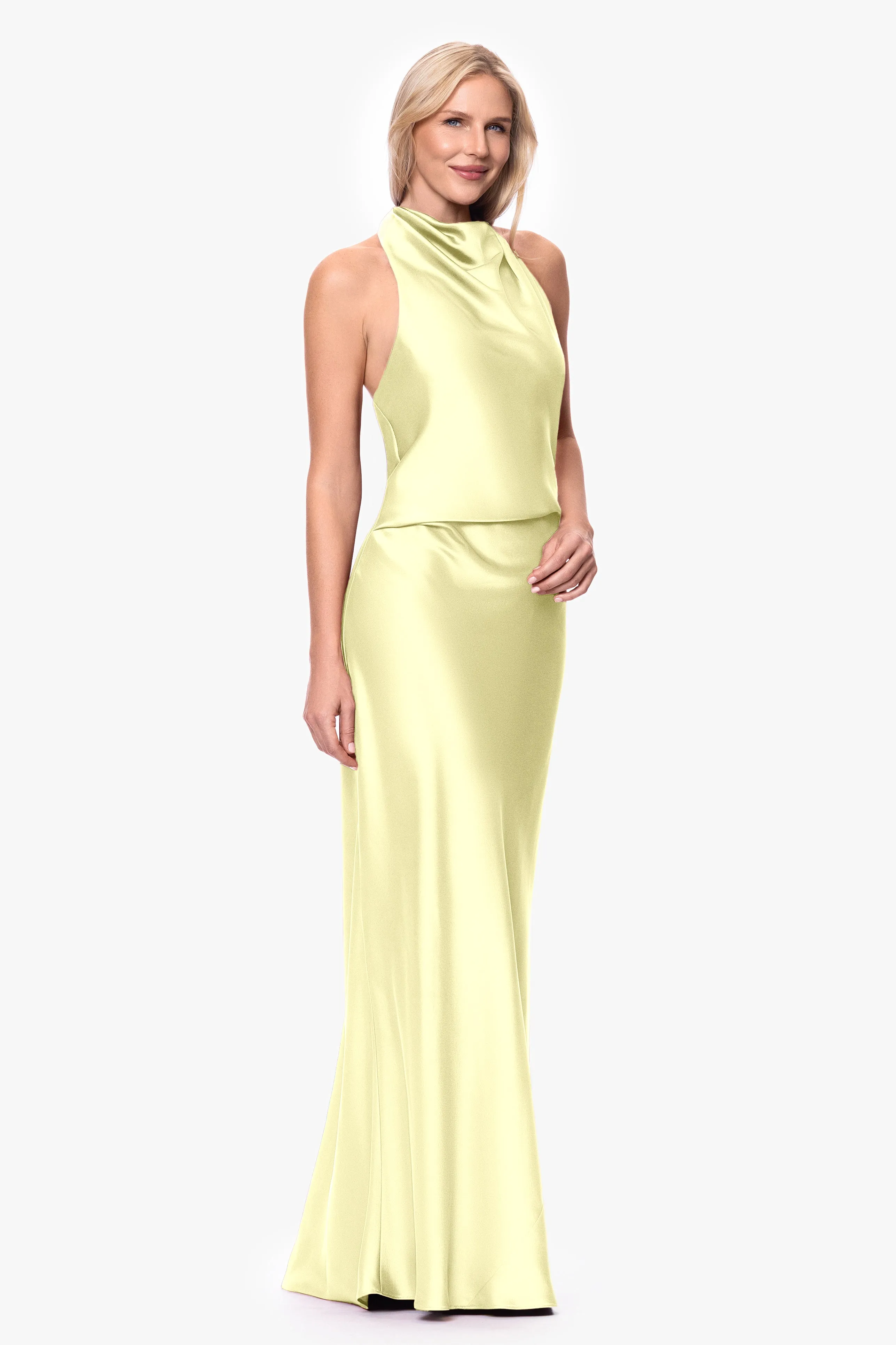 "Amina" Satin Halter Floor Length Dress sold by Betsy & Adam product image thumbnail 4