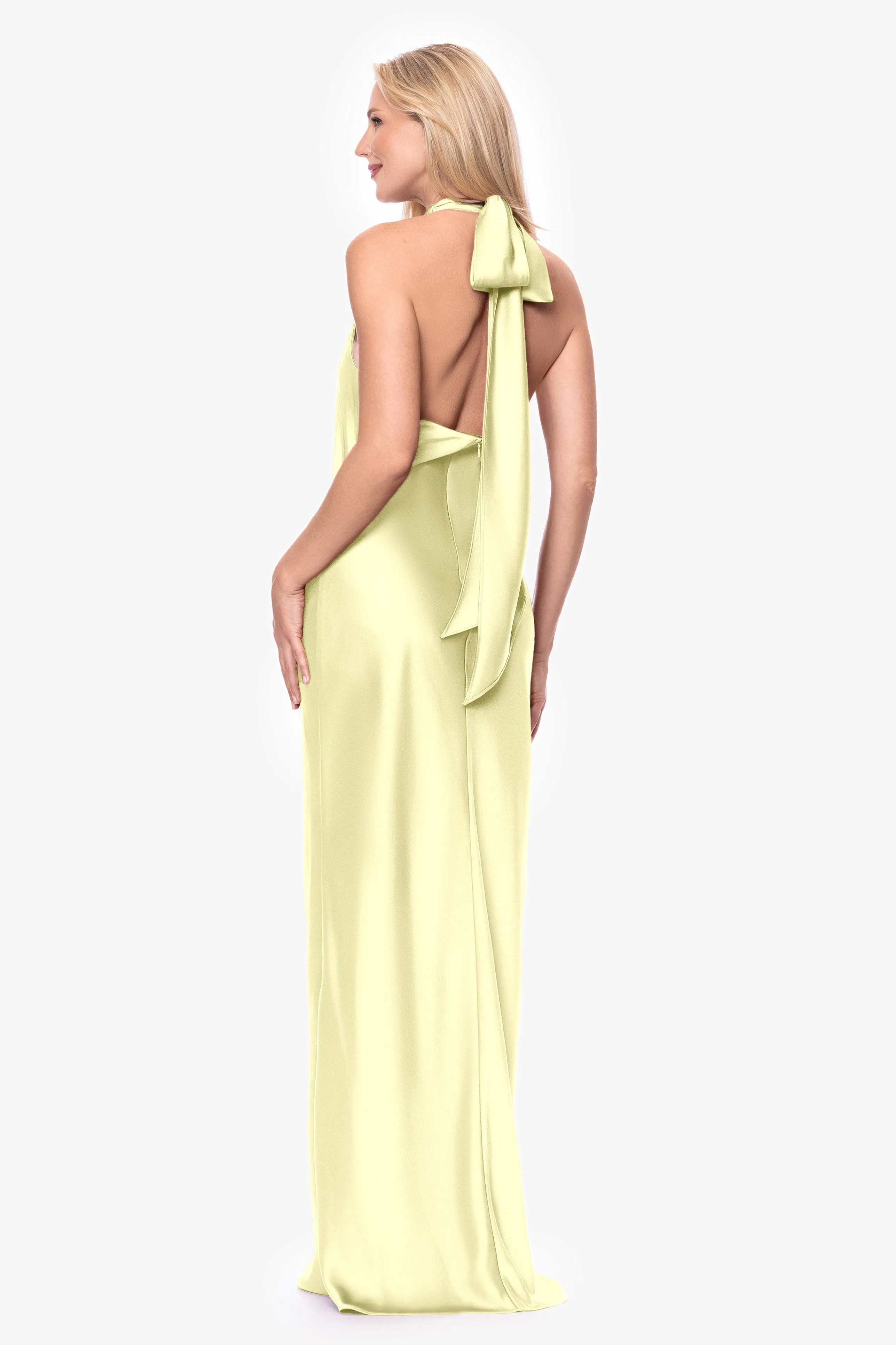"Amina" Satin Halter Floor Length Dress sold by Betsy & Adam product image thumbnail 3