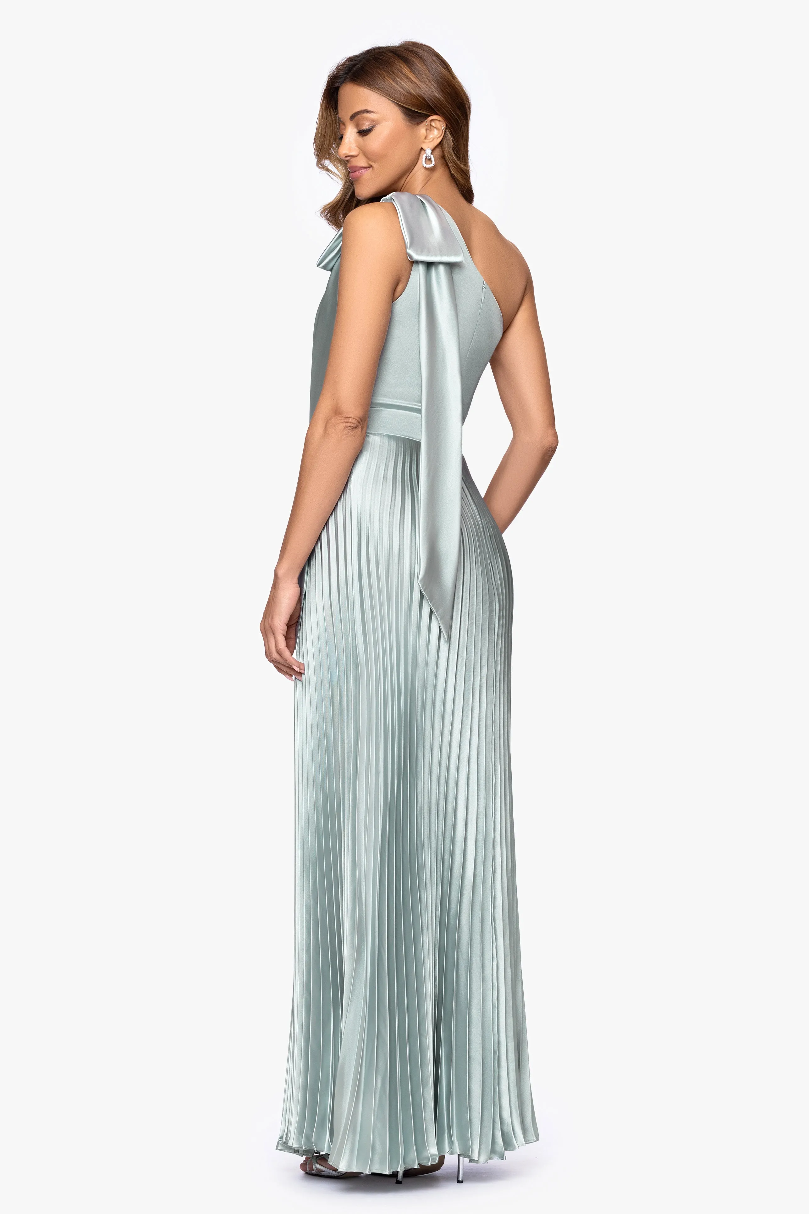"Matilda" Satin One Shoulder Pleated Floor Length Dress sold by Betsy & Adam product image thumbnail 3