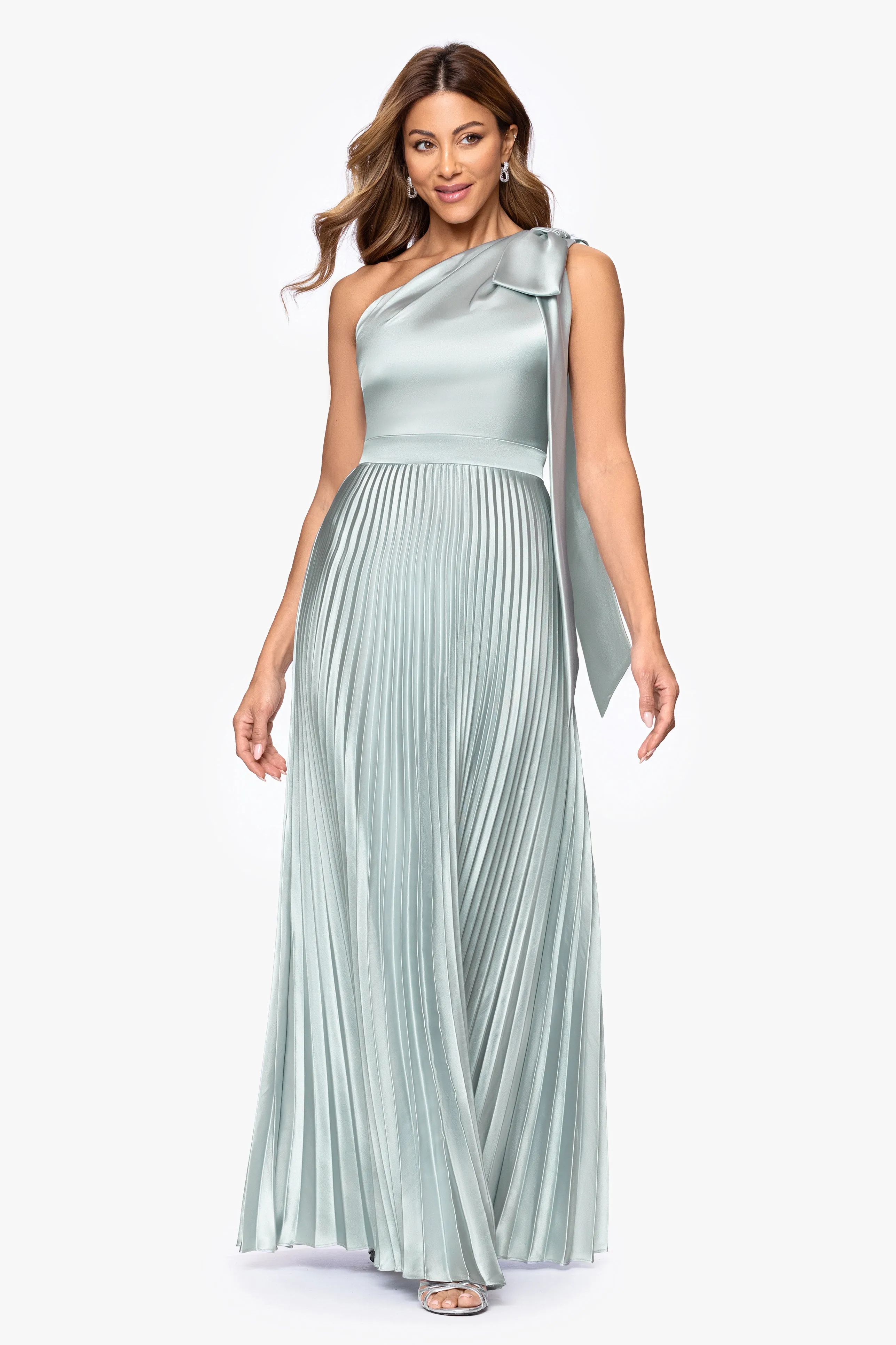 "Matilda" Satin One Shoulder Pleated Floor Length Dress sold by Betsy & Adam product image thumbnail 5