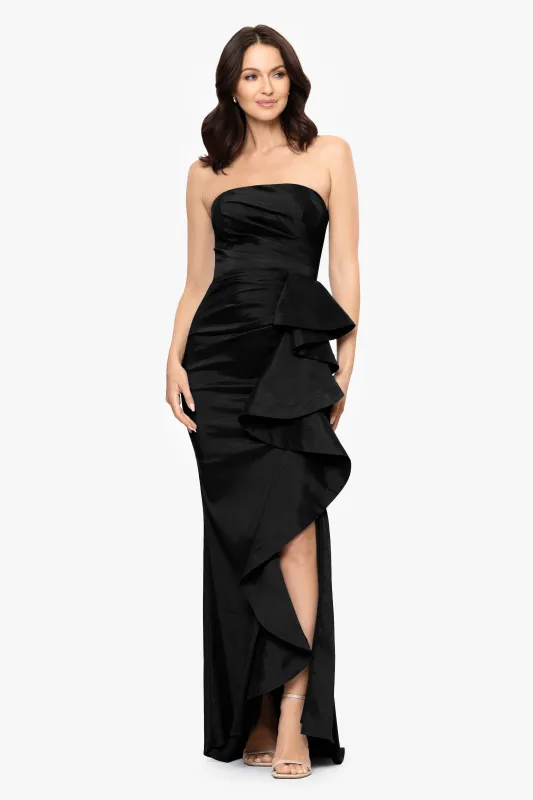 "Rowan" Taffeta Strapless Ruffle Floor Length Dress sold by Betsy & Adam