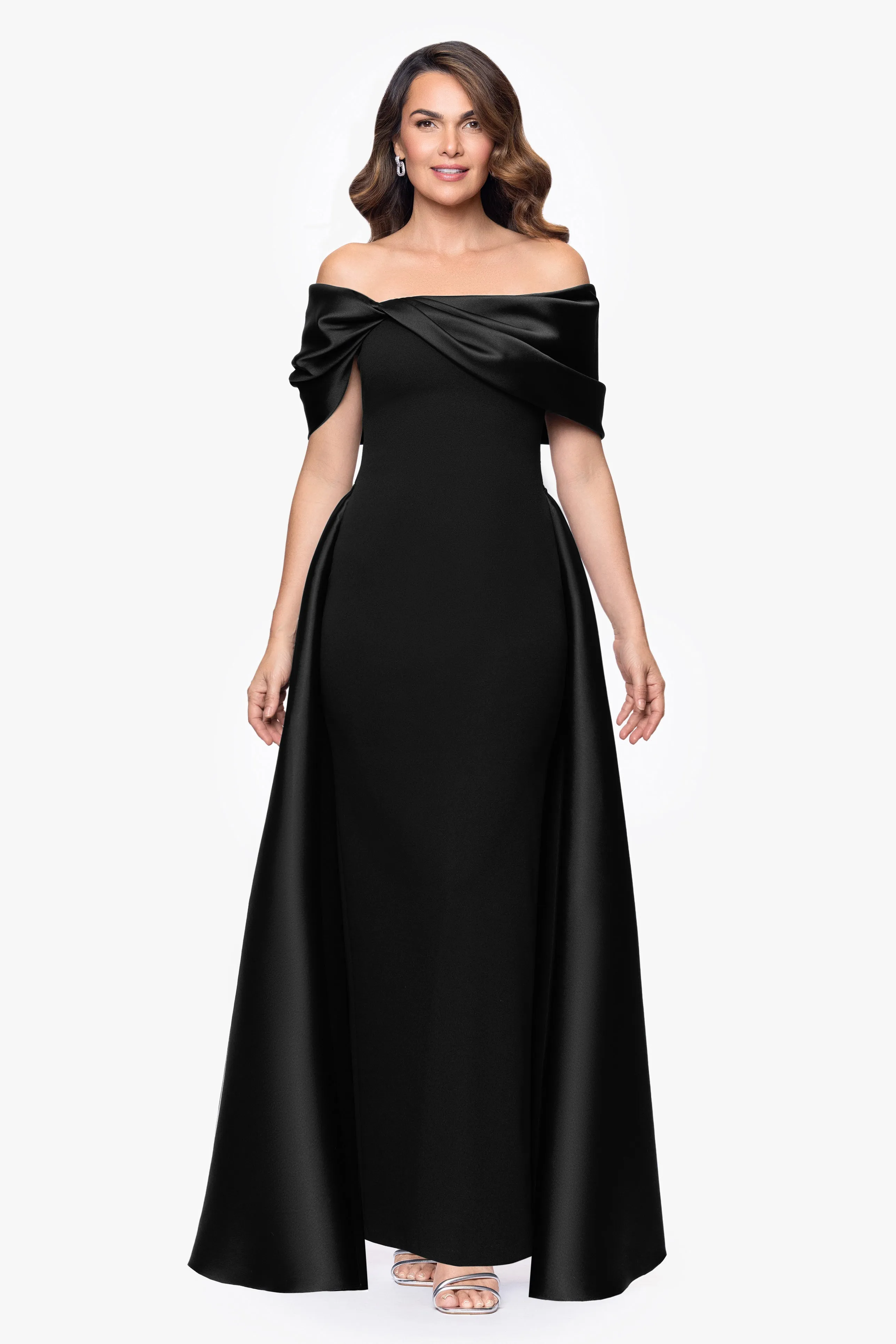"Kendall" Scuba Crepe and Mikado Twist Floor Length Dress sold by Betsy & Adam