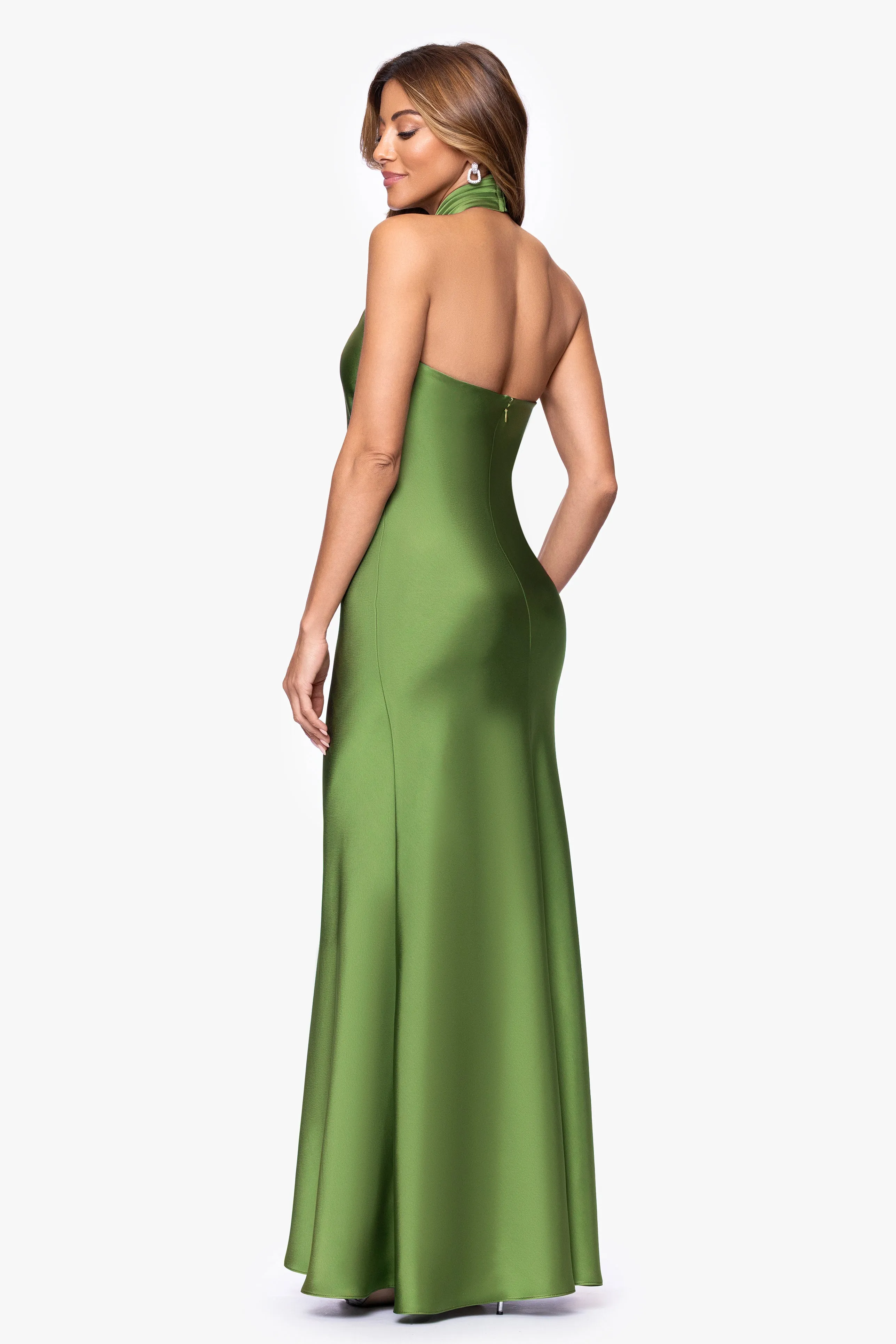 "Esmerelda" Satin Double Knotted Halter Neck Floor Length Dress sold by Betsy & Adam product image thumbnail 3