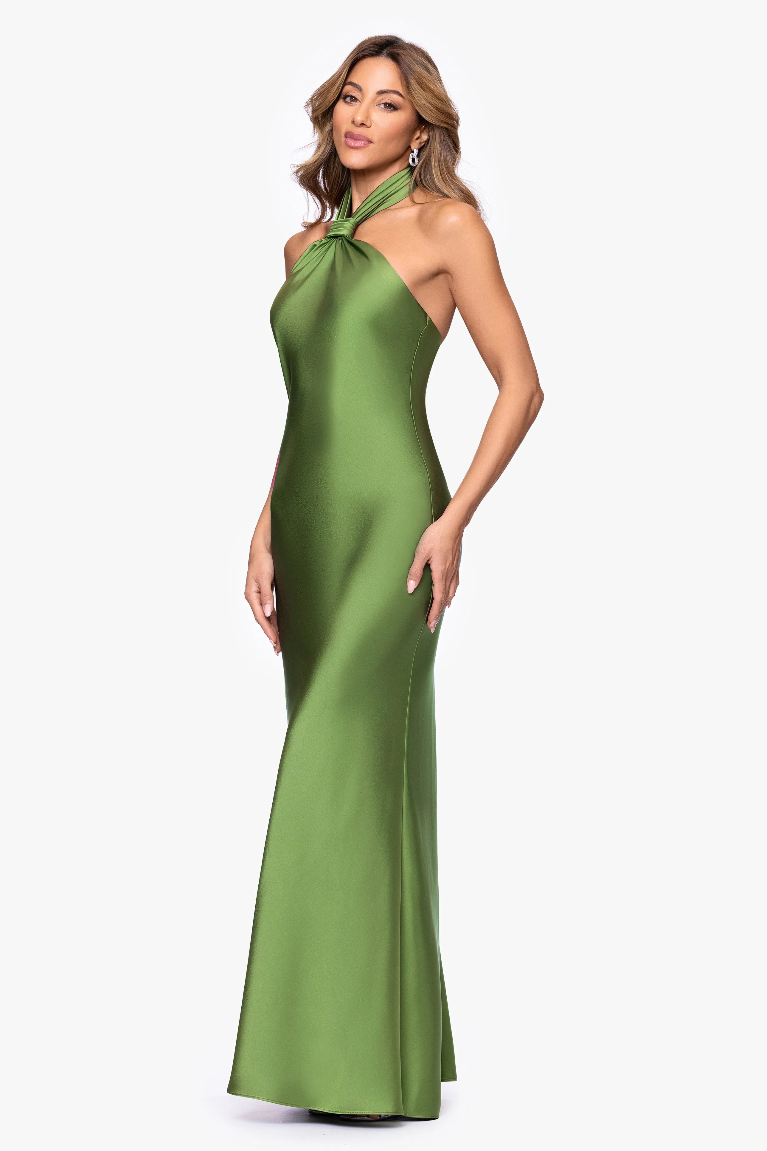 "Esmerelda" Satin Double Knotted Halter Neck Floor Length Dress sold by Betsy & Adam product image thumbnail 4