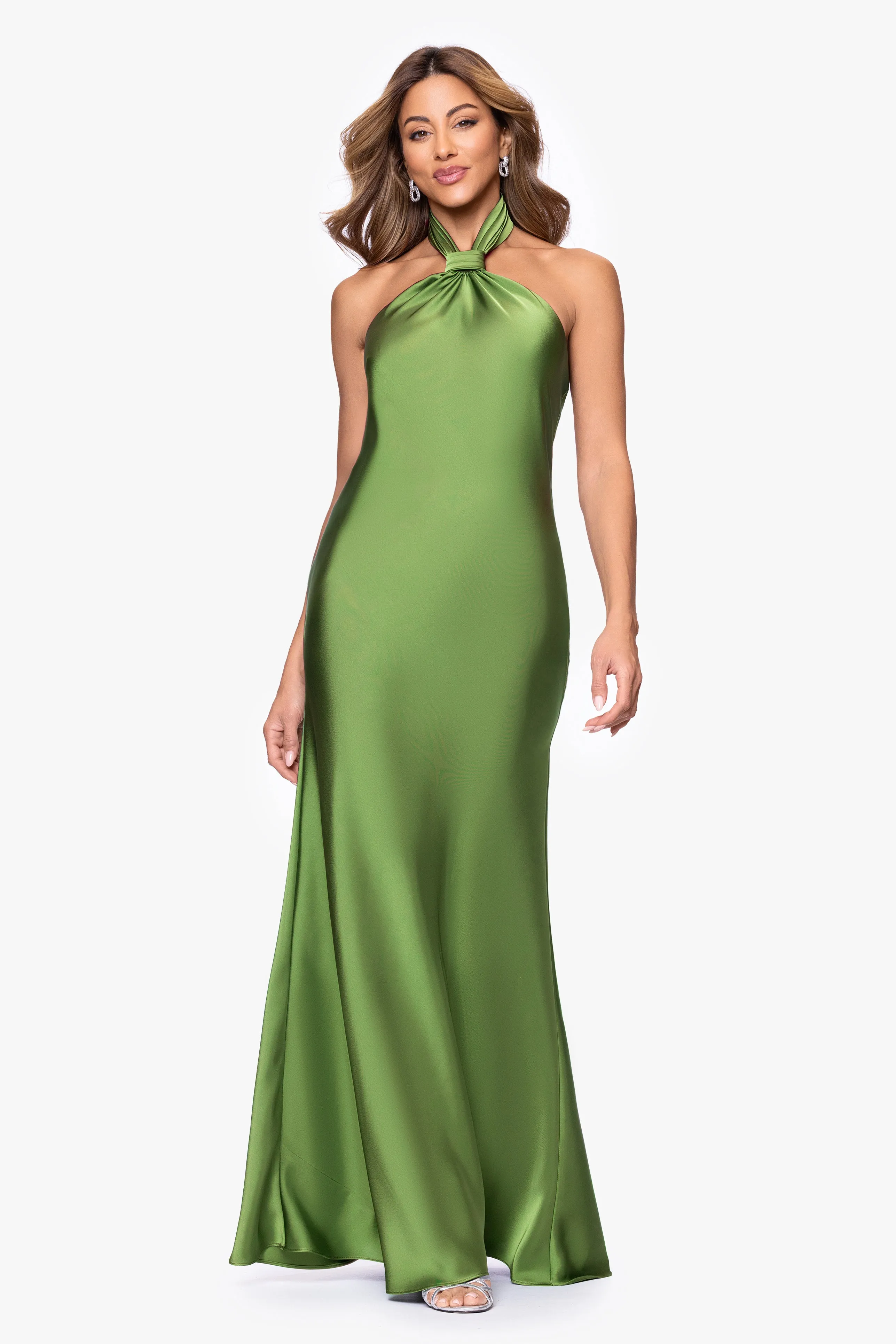 "Esmerelda" Satin Double Knotted Halter Neck Floor Length Dress sold by Betsy & Adam product image thumbnail 5