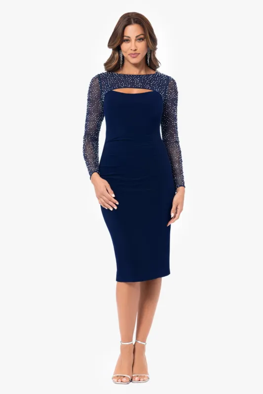 "Pauline" Midi Jersey Knit Mesh Embellished Dress sold by Betsy & Adam
