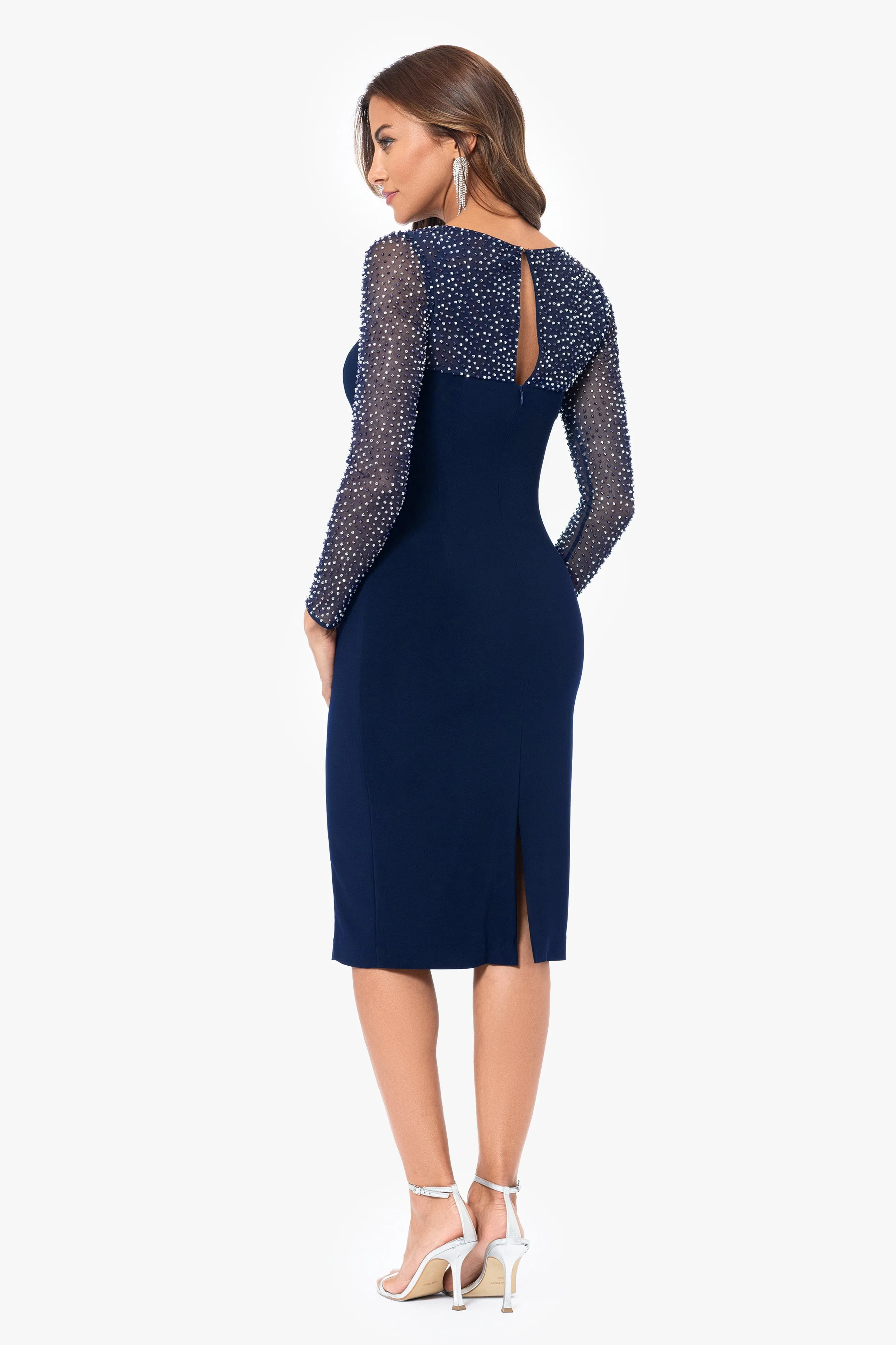 "Pauline" Midi Jersey Knit Mesh Embellished Dress sold by Betsy & Adam product image thumbnail 2