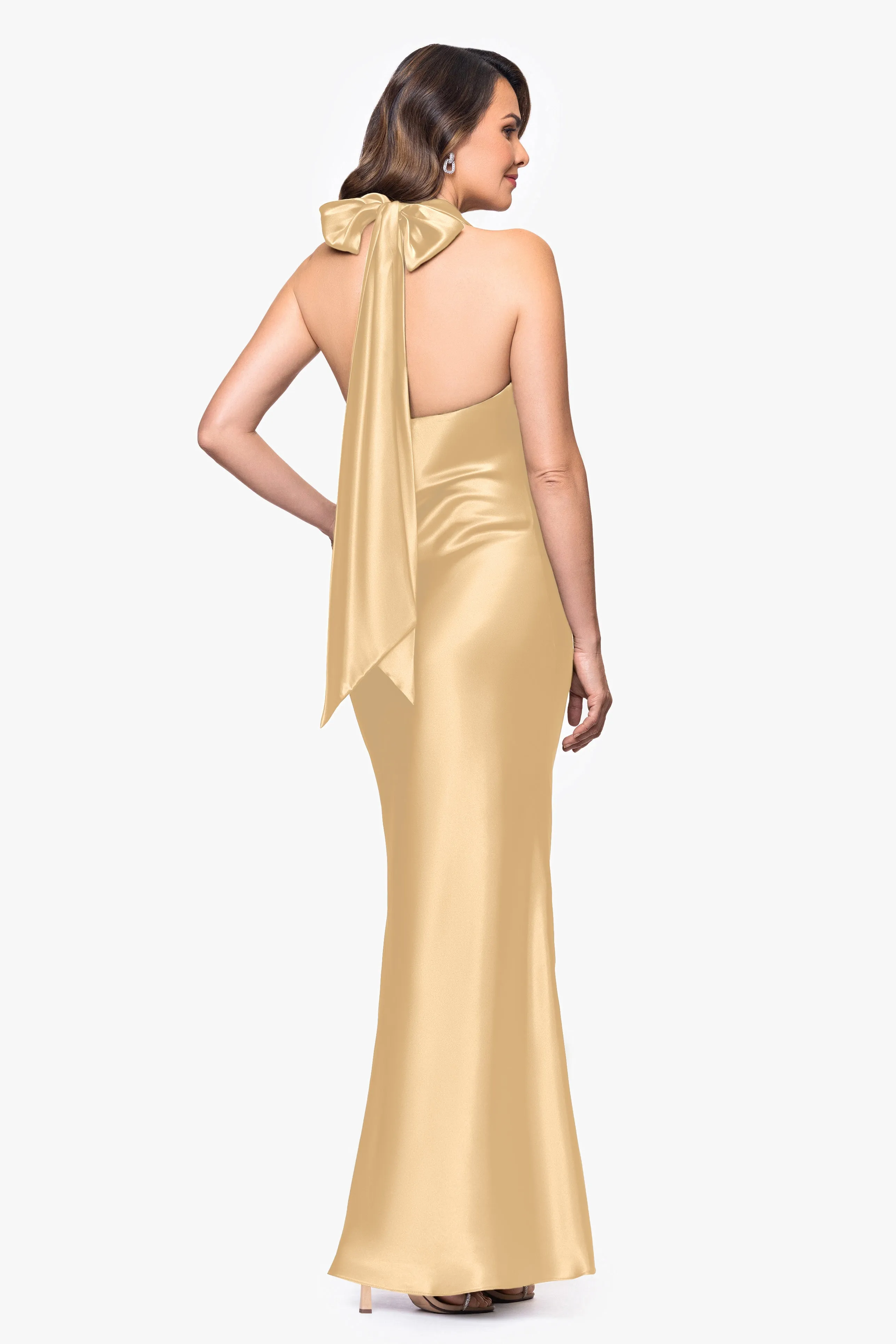 "Shannon" Halter Necktie Floor Length Dress sold by Betsy & Adam product image thumbnail 3