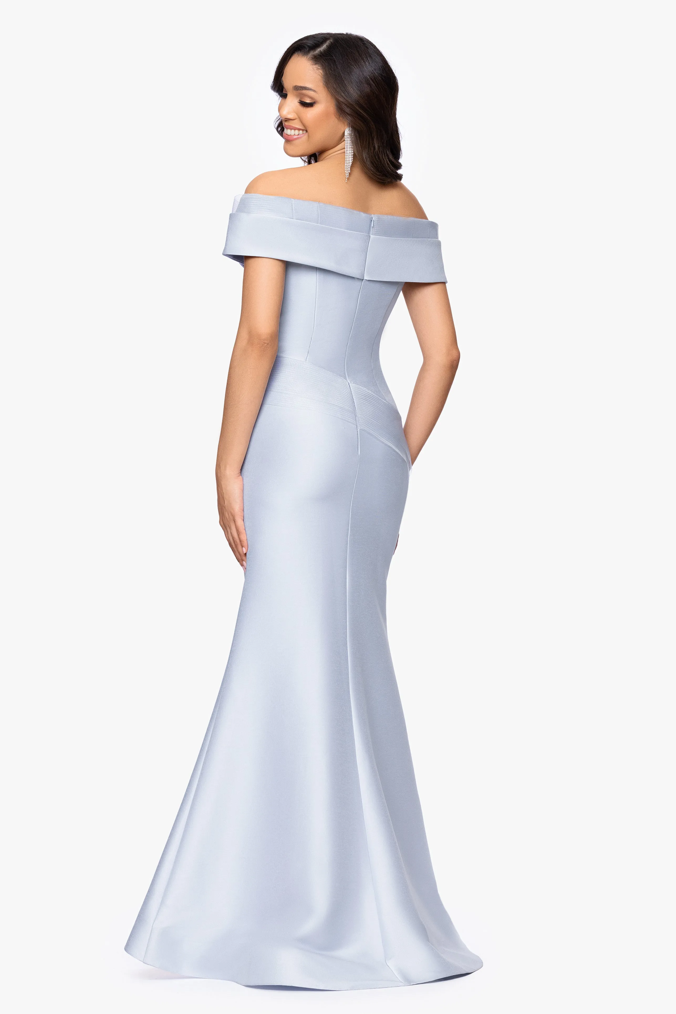 "Zara" Mikado Off the Shoulder Floral Bead Floor Length Dress sold by Betsy & Adam product image thumbnail 3