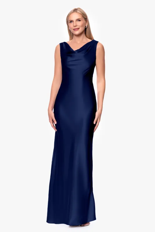 "Amora" Satin Backless Floor Length Dress sold by Betsy & Adam