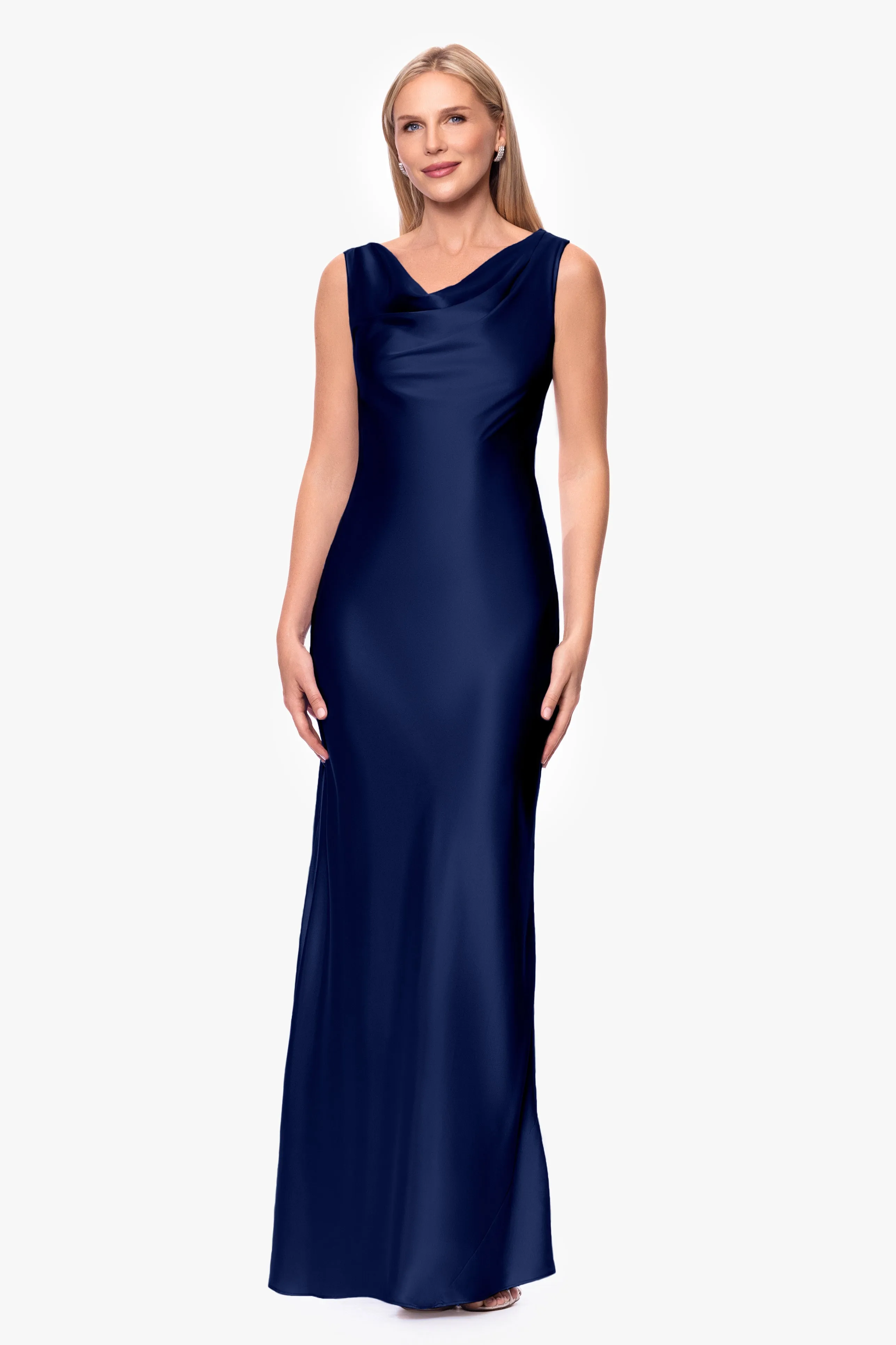 "Amora" Satin Backless Floor Length Dress sold by Betsy & Adam
