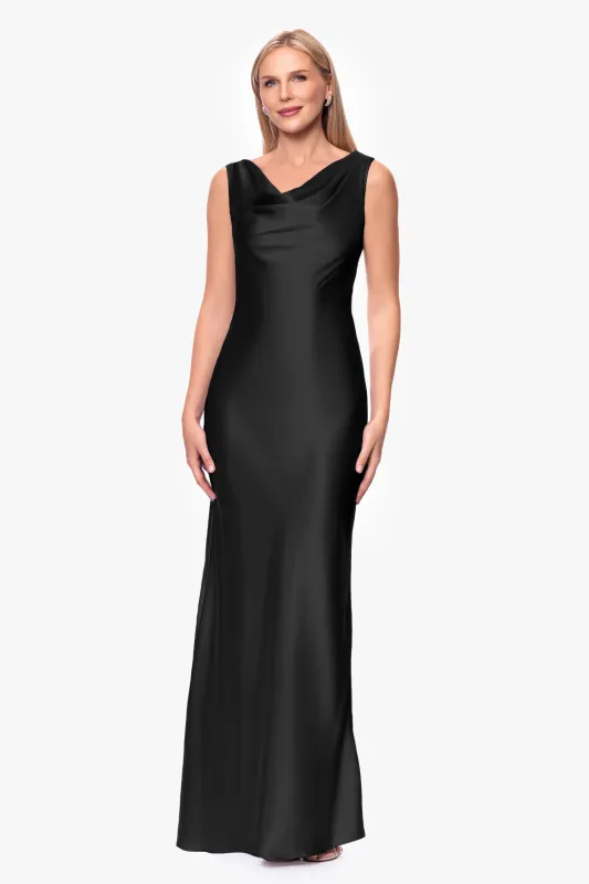 "Amora" Satin Backless Floor Length Dress sold by Betsy & Adam