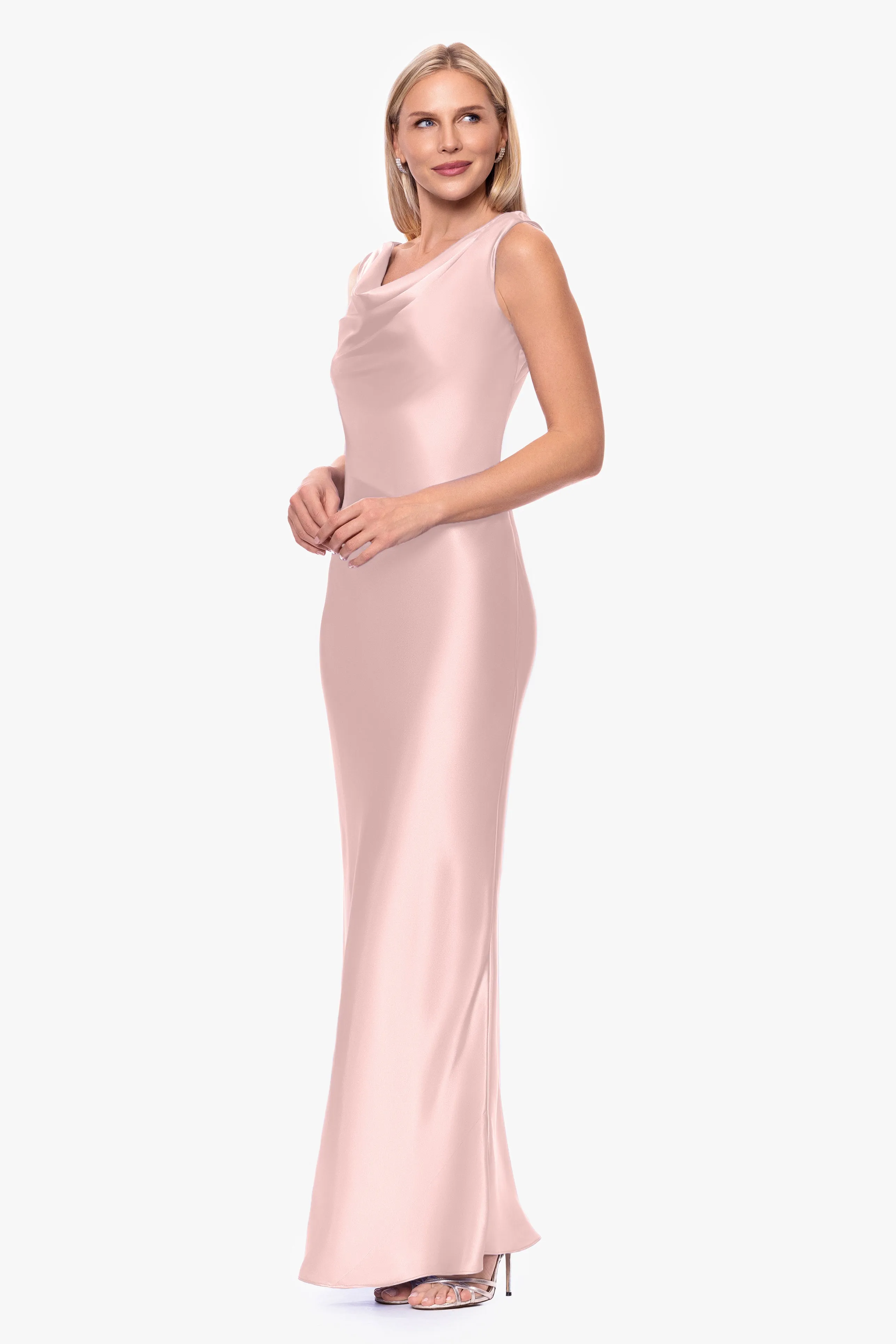 "Amora" Satin Backless Floor Length Dress sold by Betsy & Adam product image thumbnail 4