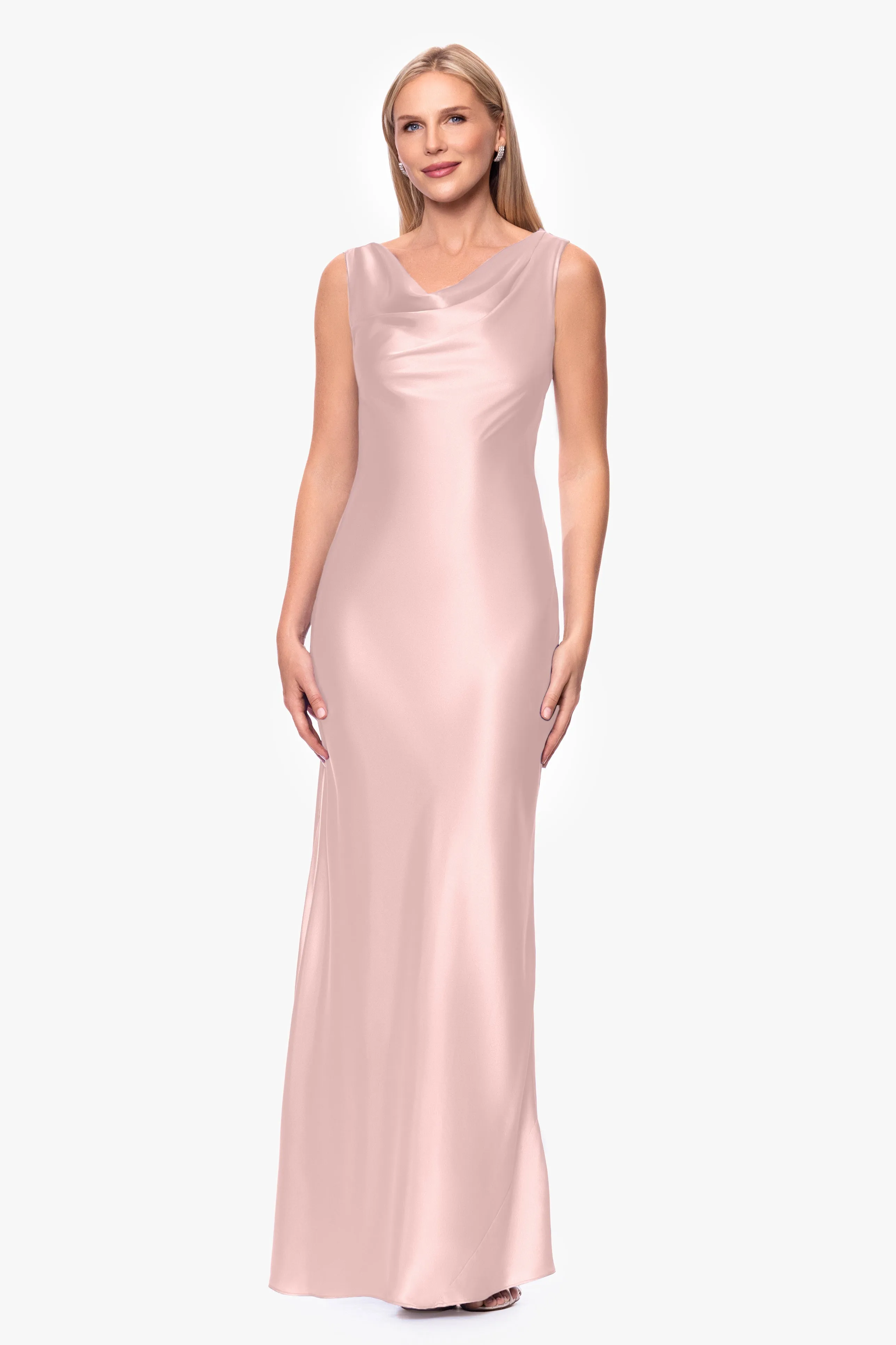 "Amora" Satin Backless Floor Length Dress sold by Betsy & Adam
