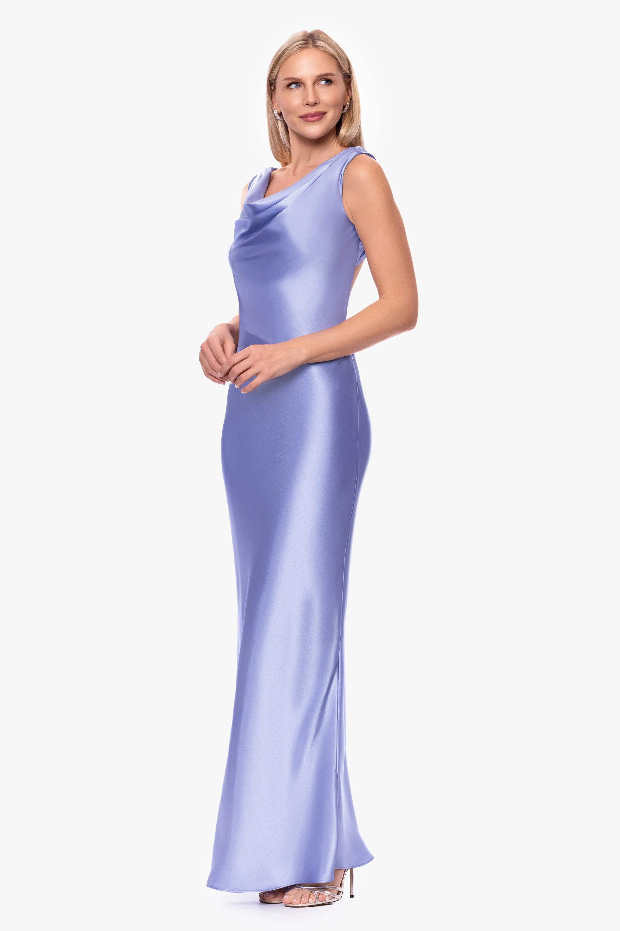 "Amora" Satin Backless Floor Length Dress sold by Betsy & Adam product image thumbnail 4