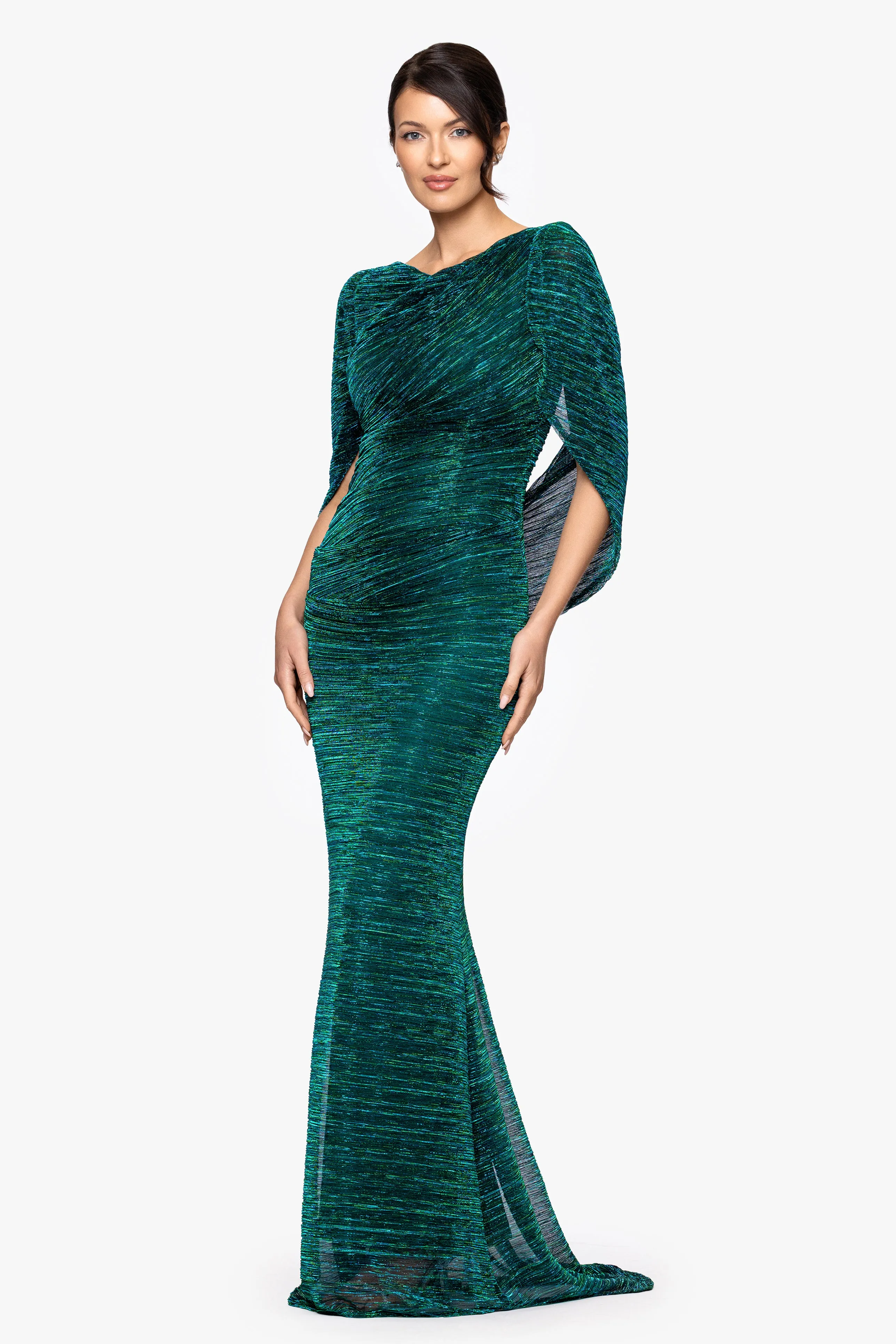 Petite "Tamsin" Long Metallic Knit Long Sleeve Drape Dress sold by Betsy & Adam product image thumbnail 4