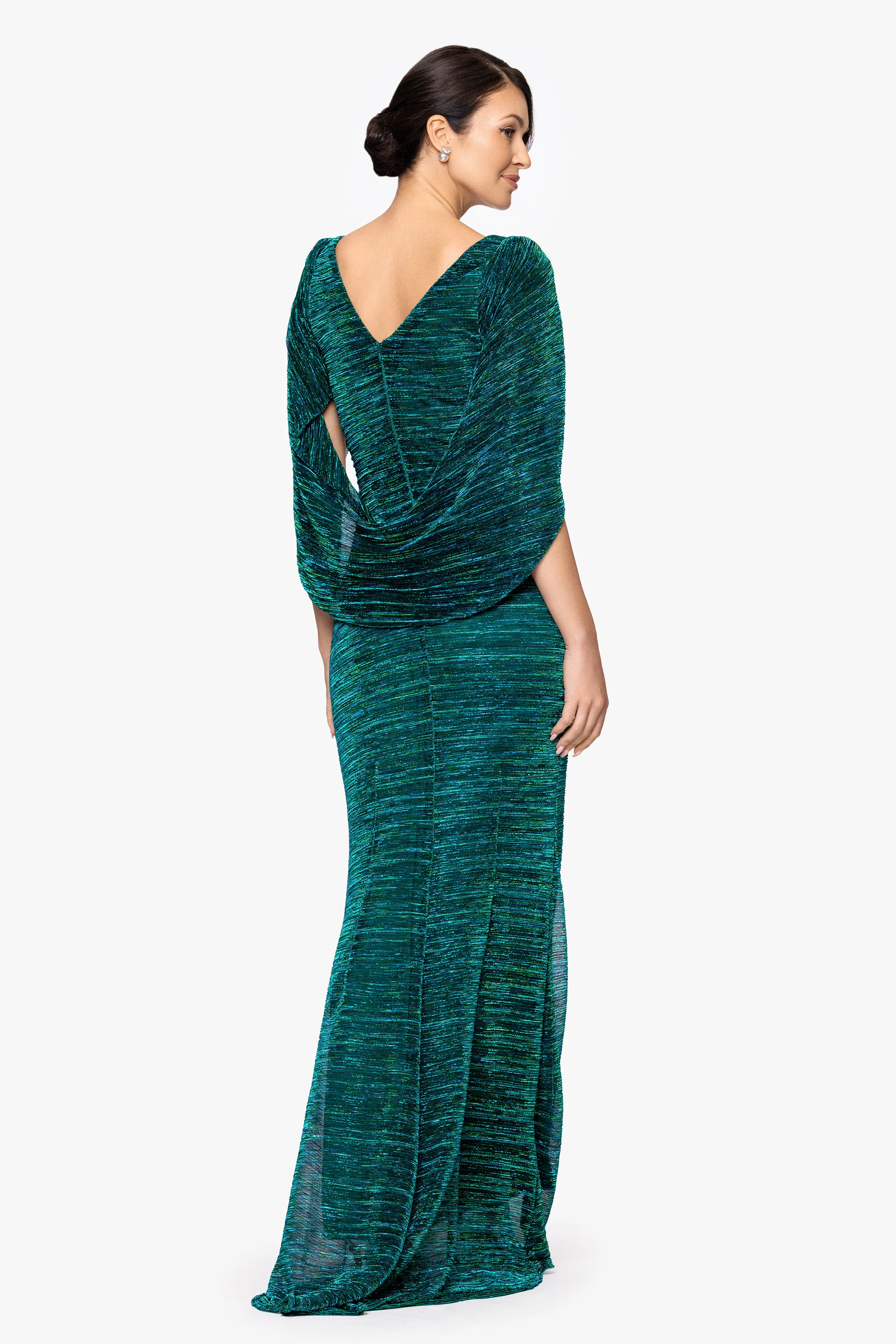 Petite "Tamsin" Long Metallic Knit Long Sleeve Drape Dress sold by Betsy & Adam product image thumbnail 3