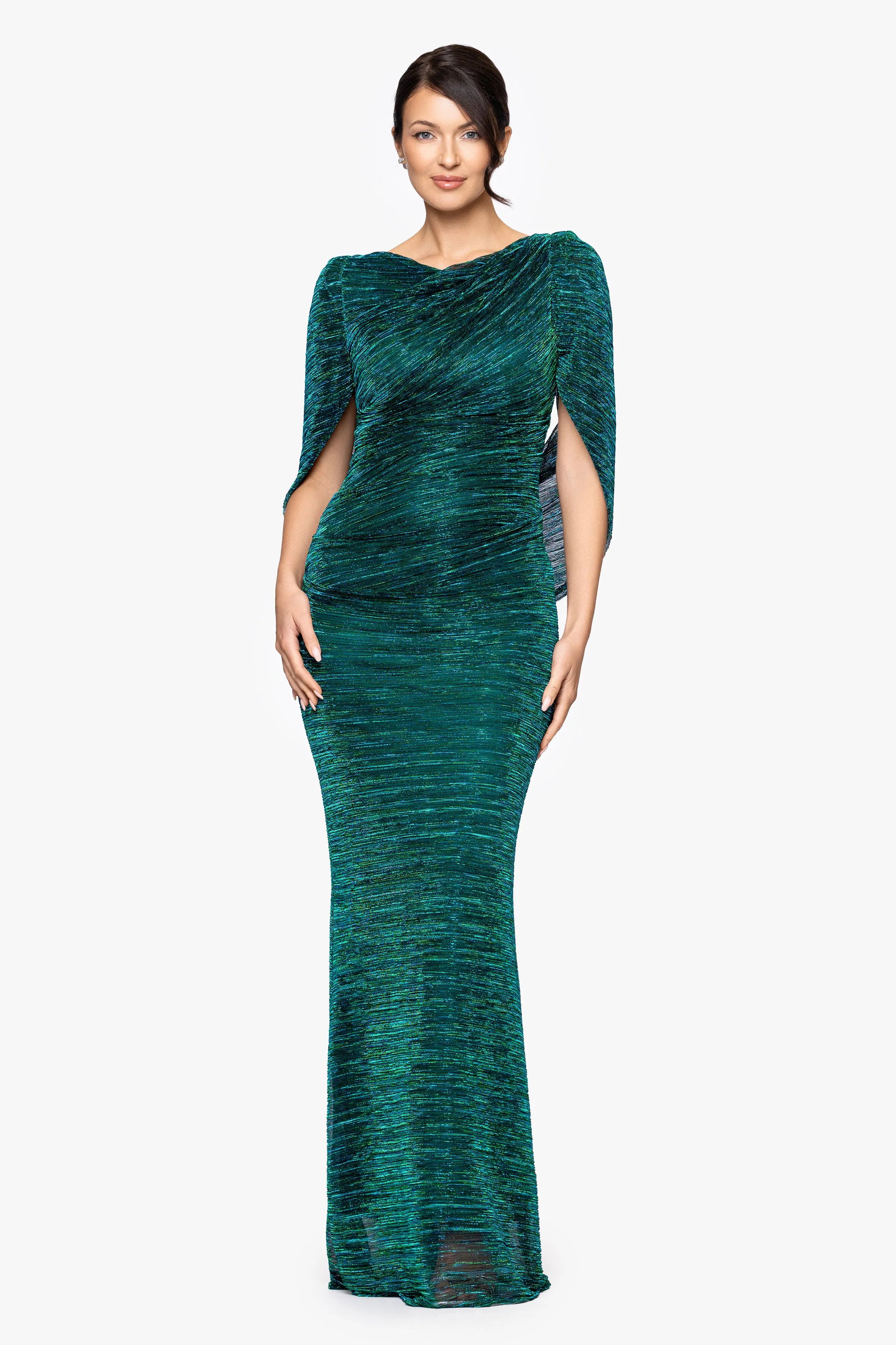 Petite "Tamsin" Long Metallic Knit Long Sleeve Drape Dress sold by Betsy & Adam product image thumbnail 5